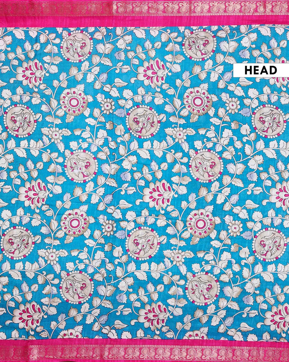 Elegant Semi Chanderi Saree with Traditional Kalamkari Print and Contrasting Peacock Pallu Design- Blue