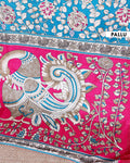 Elegant Semi Chanderi Saree with Traditional Kalamkari Print and Contrasting Peacock Pallu Design- Blue