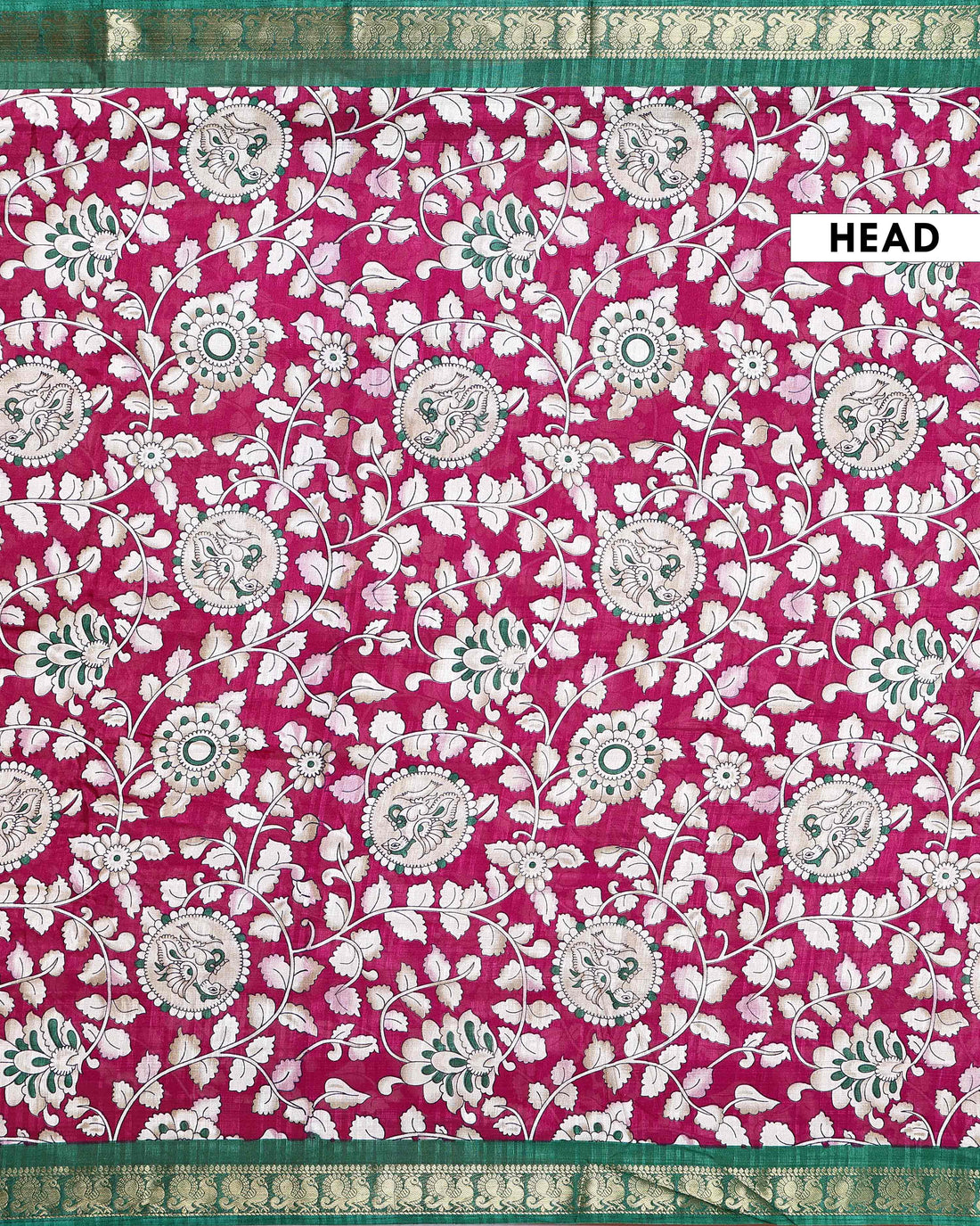 Elegant Semi Chanderi Saree with Traditional Kalamkari Print and Contrasting Peacock Pallu Design- Dark Purple 