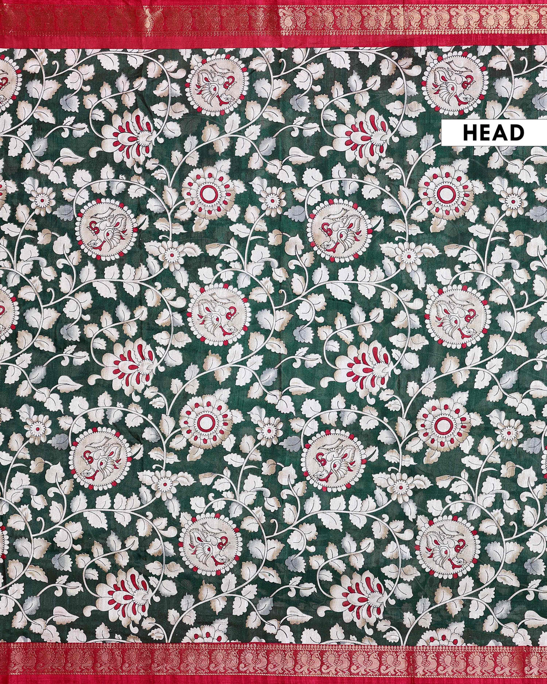 Elegant Semi Chanderi Saree with Traditional Kalamkari Print and Contrasting Peacock Pallu Design- Green