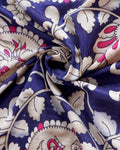 Elegant Semi Chanderi Saree with Traditional Kalamkari Print and Contrasting Peacock Pallu Design- Navy Blue 