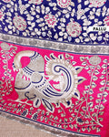 Elegant Semi Chanderi Saree with Traditional Kalamkari Print and Contrasting Peacock Pallu Design- Navy Blue 