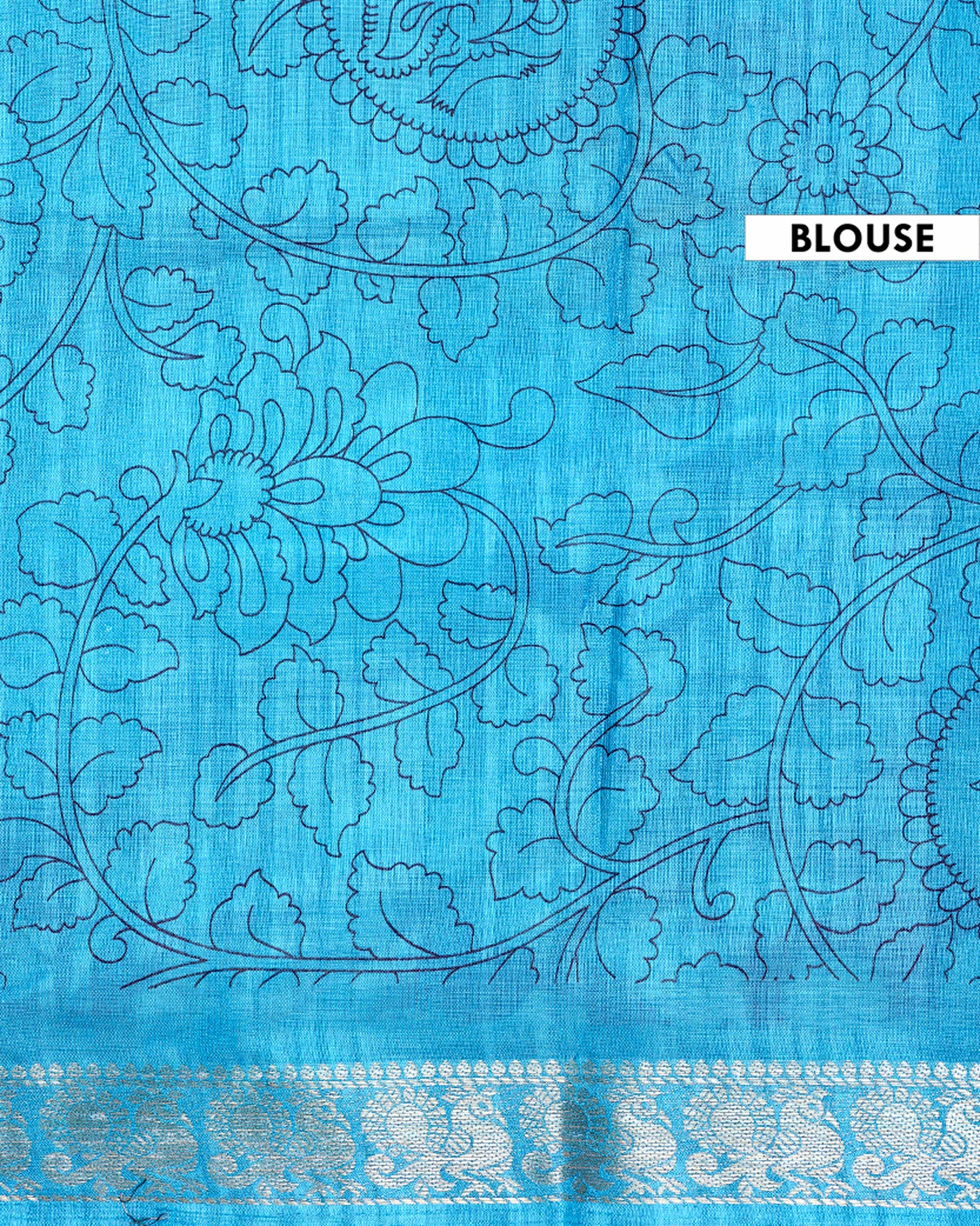 Elegant Semi Chanderi Saree with Traditional Kalamkari Print and Contrasting Peacock Pallu Design- Red