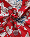 Elegant Semi Chanderi Saree with Traditional Kalamkari Print and Contrasting Peacock Pallu Design- Red