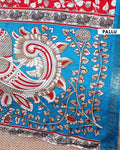 Elegant Semi Chanderi Saree with Traditional Kalamkari Print and Contrasting Peacock Pallu Design- Red