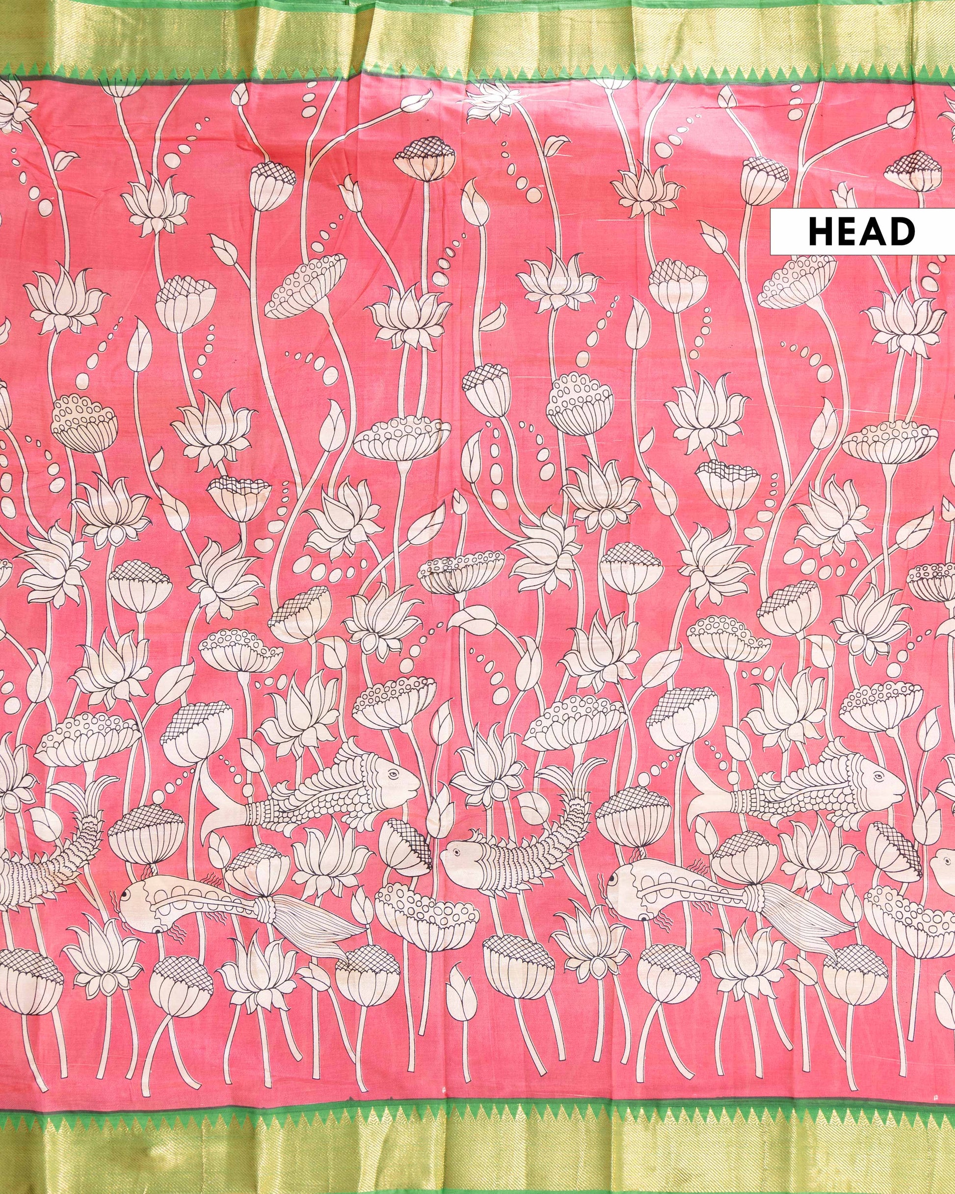 Elegant Semi Chanderi Saree with Traditional Kalamkari inspired Floral Print - Pink