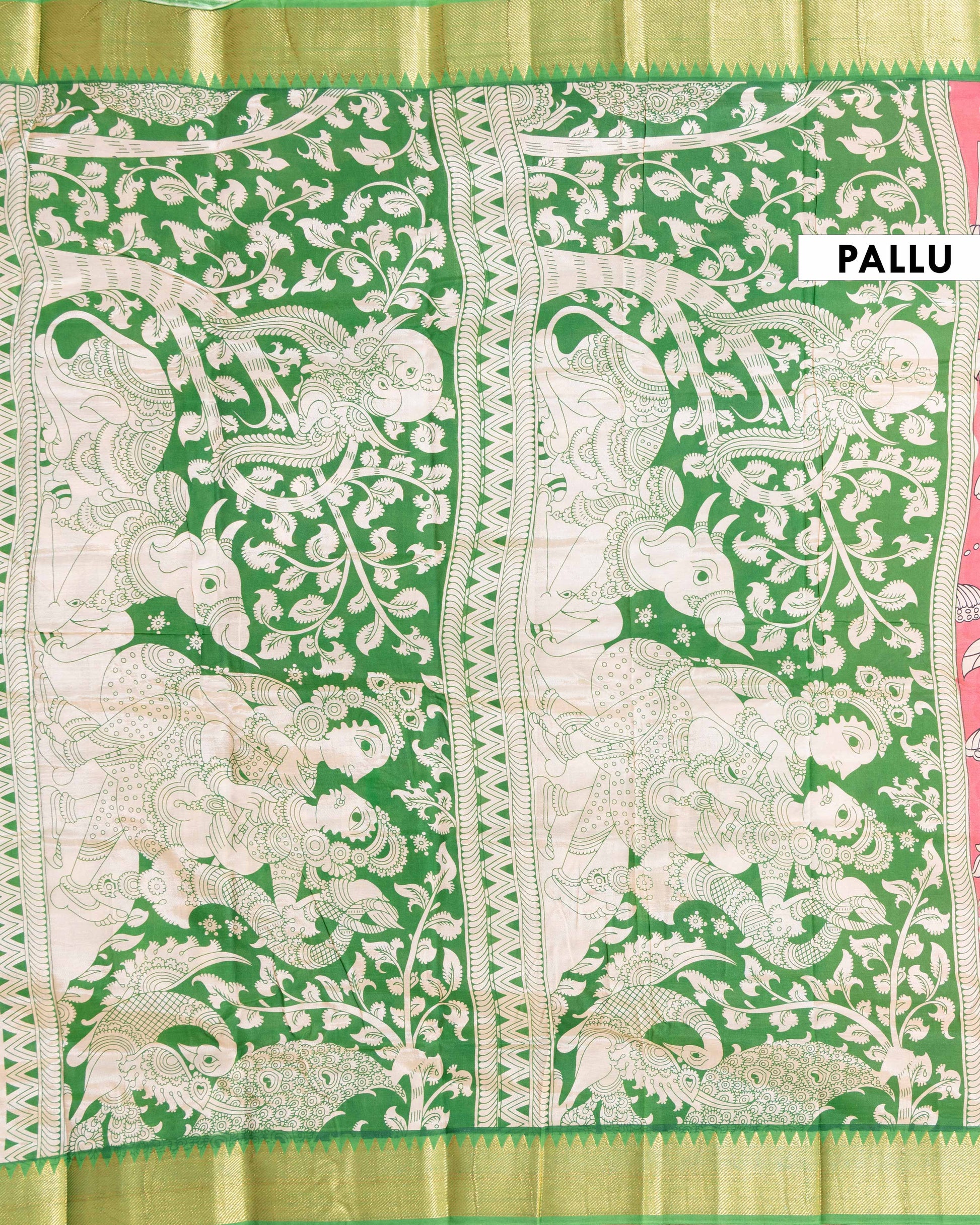 Elegant Semi Chanderi Saree with Traditional Kalamkari inspired Floral Print - Pink