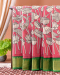 Elegant Semi Chanderi Saree with Traditional Kalamkari inspired Floral Print - Pink