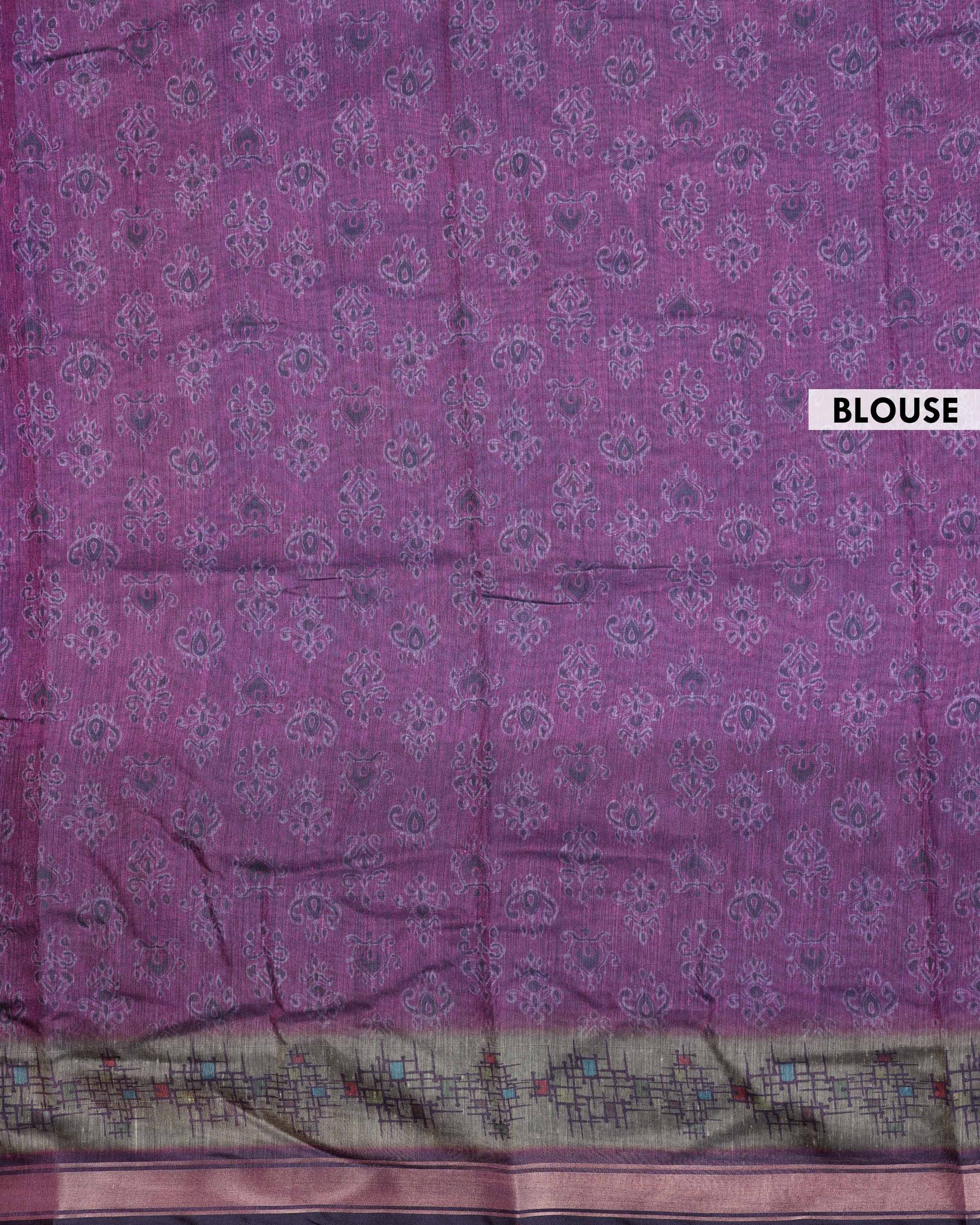 Elegant Semi Chanderi Saree with Traditional Paisley Motifs and Woven Contrast Zari Border - Blouse