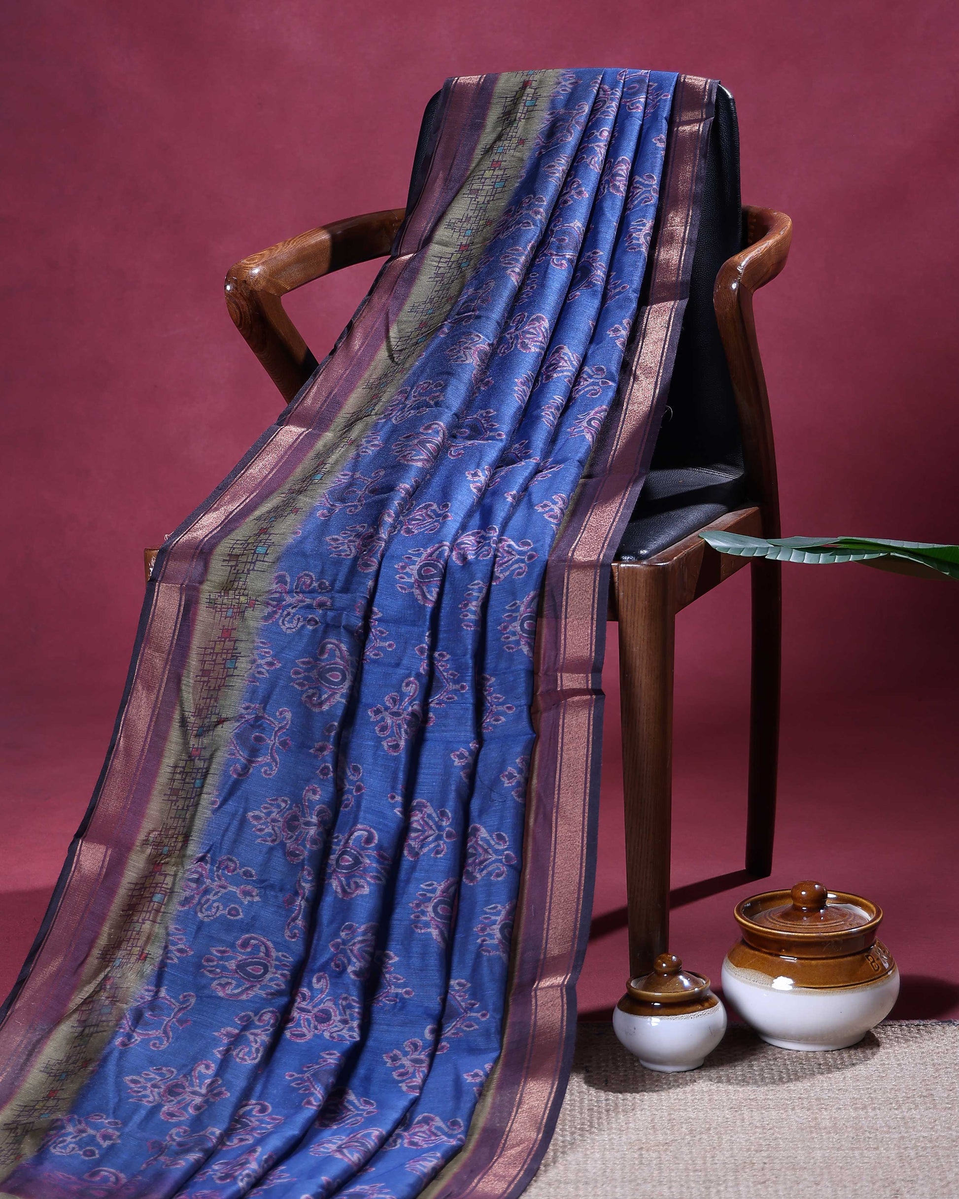 Elegant Semi Chanderi Saree with Traditional Paisley Motifs and Woven Contrast Zari Border - Blue