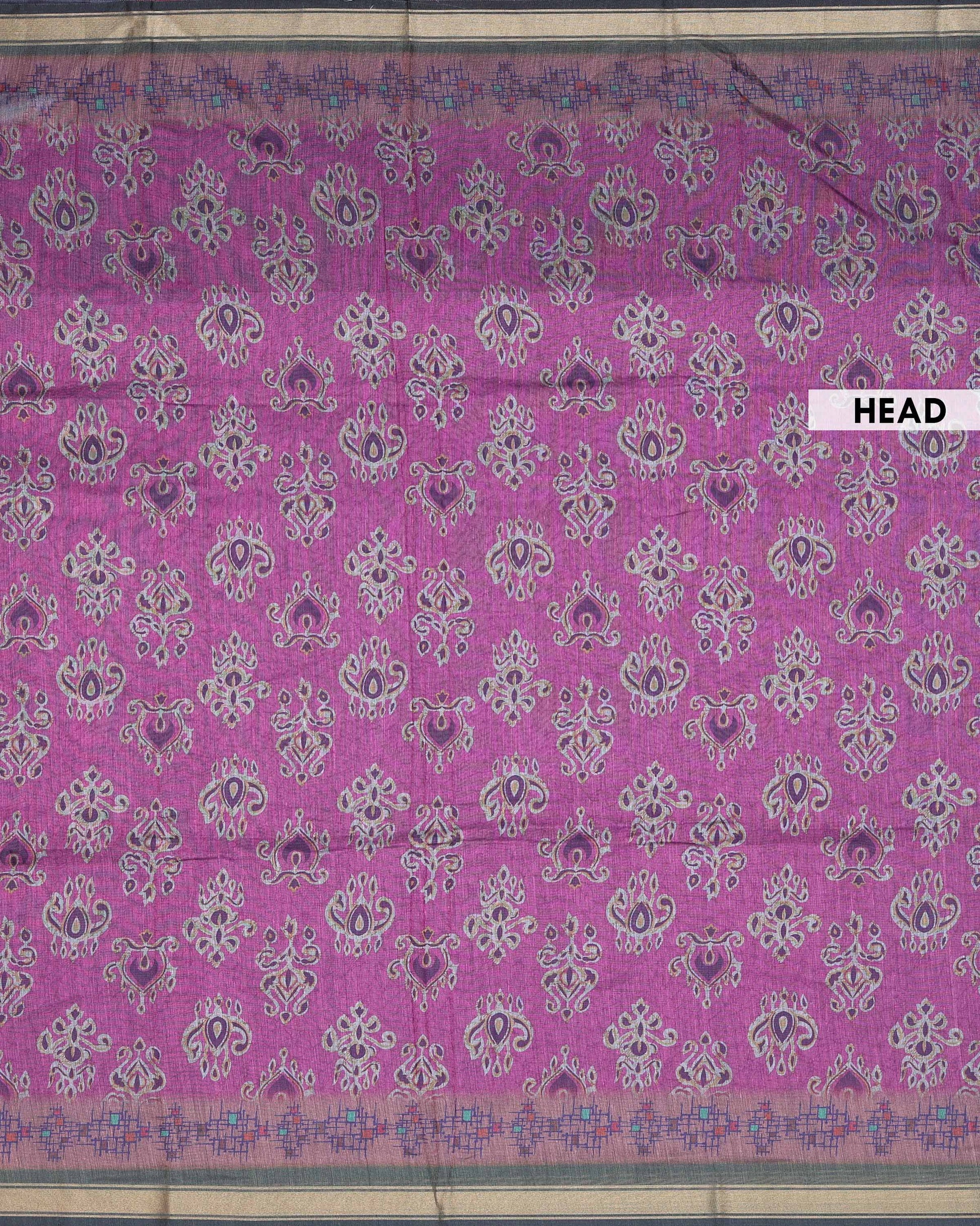 Elegant Semi Chanderi Saree with Traditional Paisley Motifs and Woven Contrast Zari Border - Magenta Pink-Head