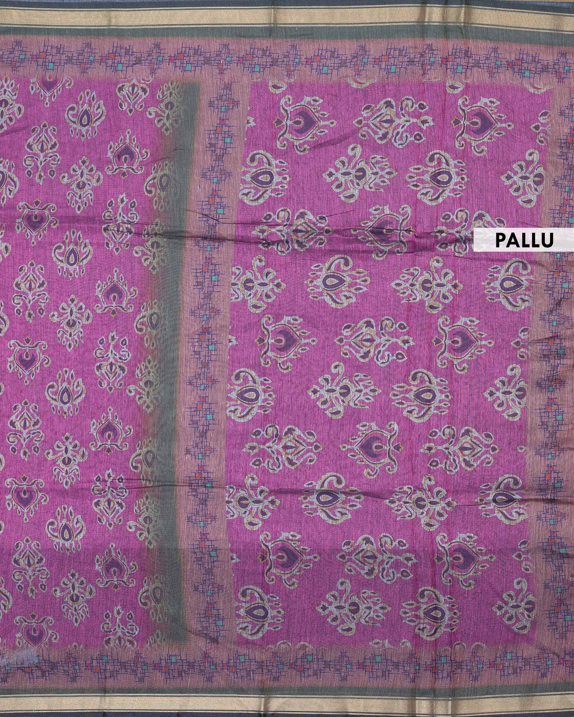 Elegant Semi Chanderi Saree with Traditional Paisley Motifs and Woven Contrast Zari Border - Magenta Pink-Pallu