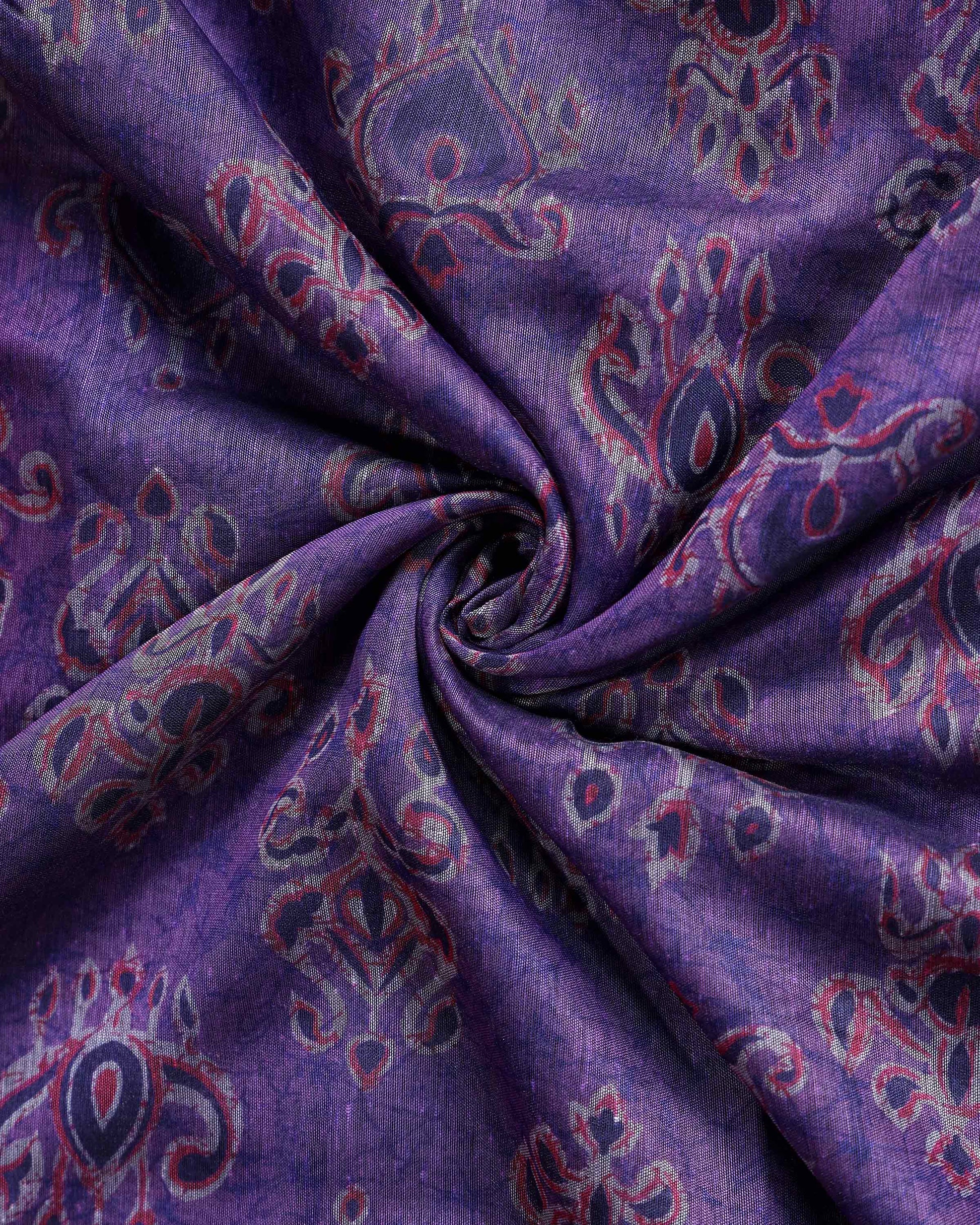 Elegant Semi Chanderi Saree with Traditional Paisley Motifs and Woven Contrast Zari Border - Purple-Close Up