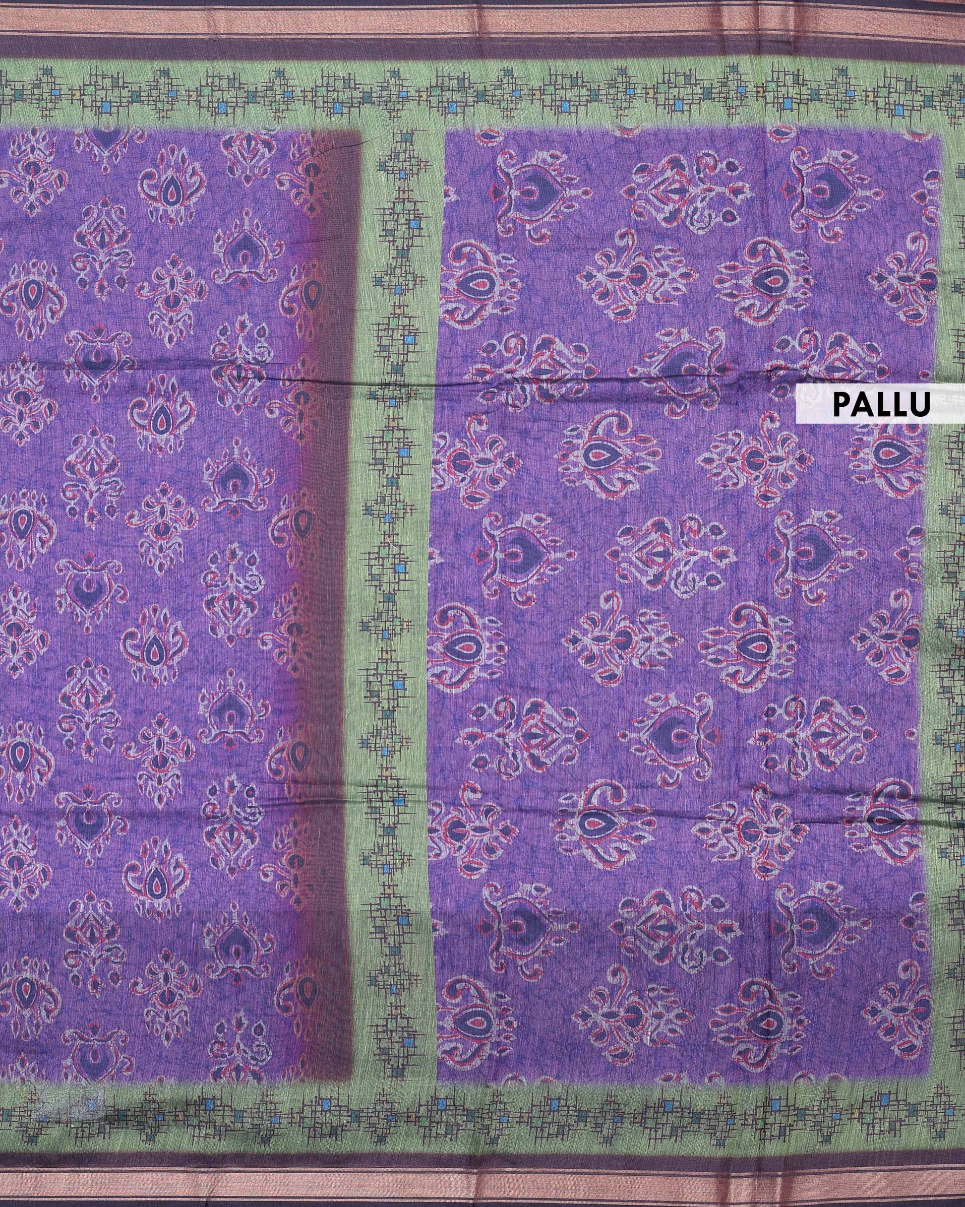 Elegant Semi Chanderi Saree with Traditional Paisley Motifs and Woven Contrast Zari Border - Purple-Pallu
