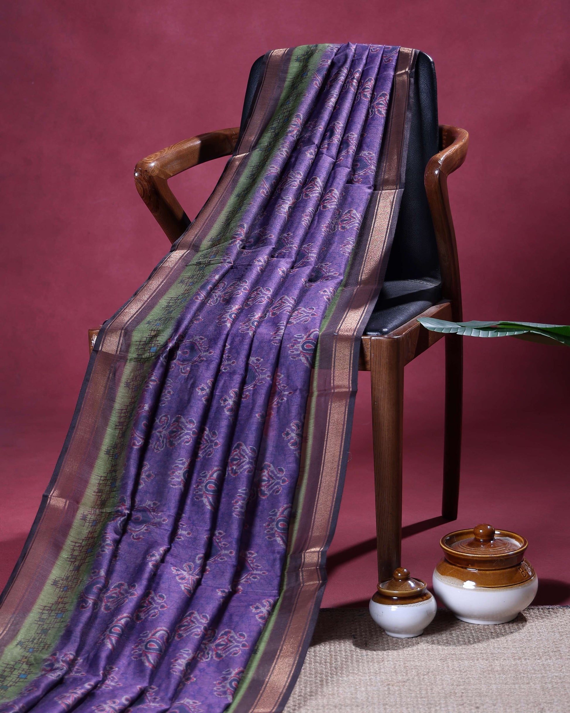Elegant Semi Chanderi Saree with Traditional Paisley Motifs and Woven Contrast Zari Border - Purple