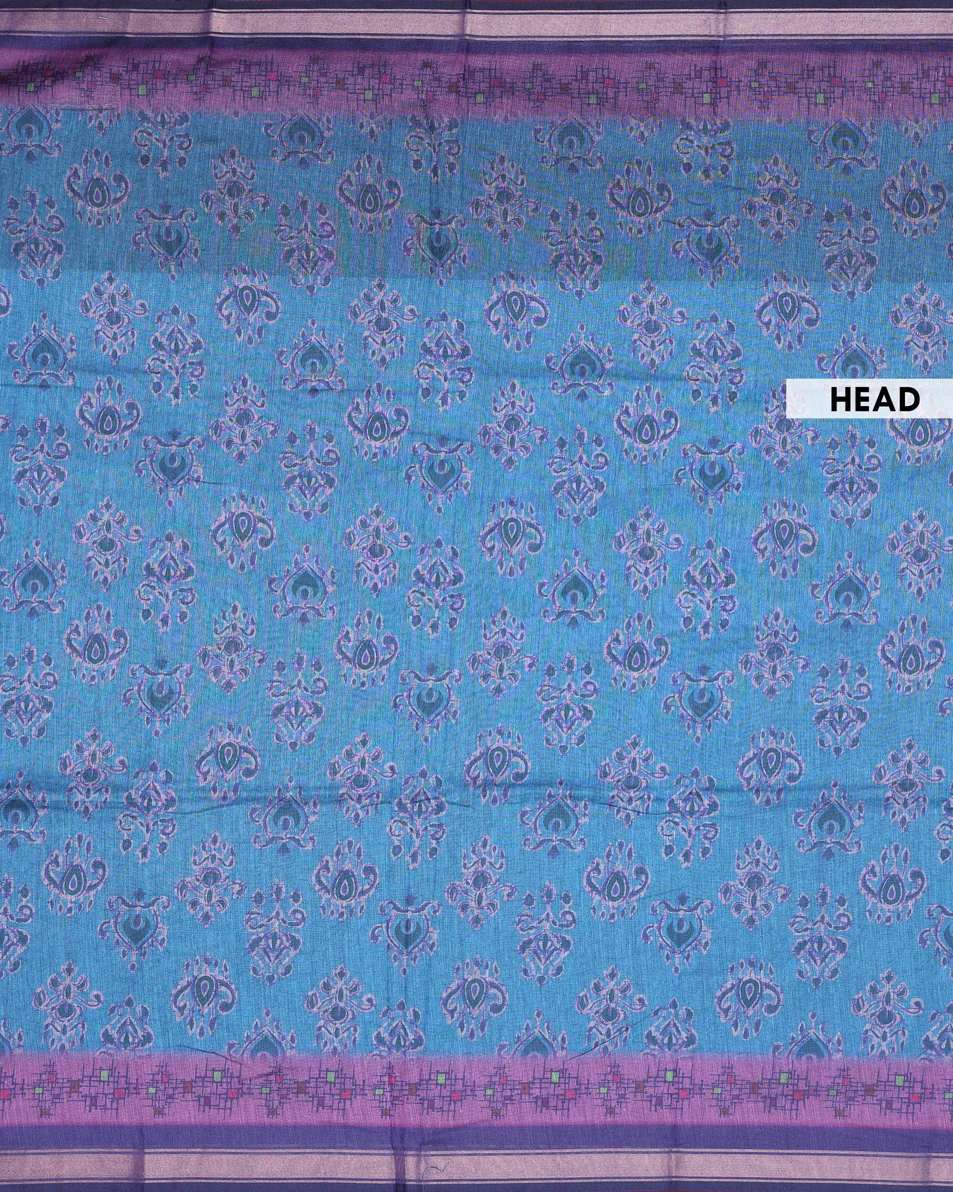 Elegant Semi Chanderi Saree with Traditional Paisley Motifs and Woven Contrast Zari Border - Teal-Head