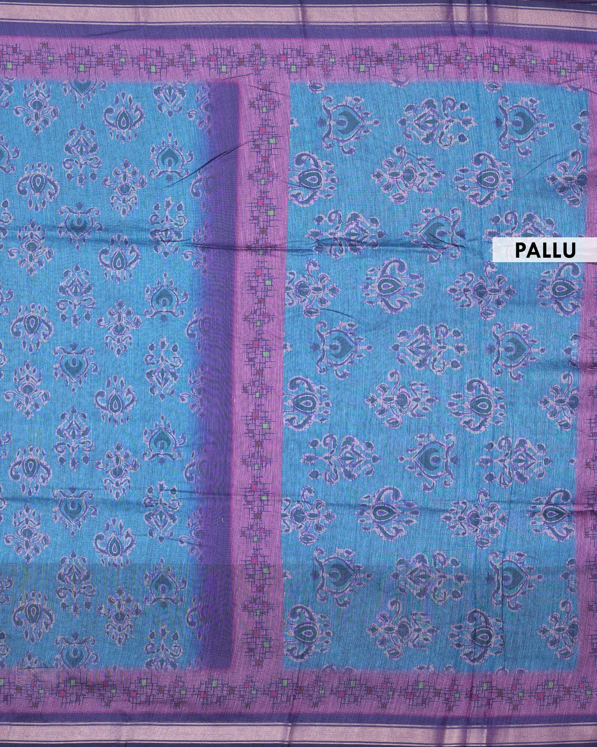 Elegant Semi Chanderi Saree with Traditional Paisley Motifs and Woven Contrast Zari Border - Teal-Pallu