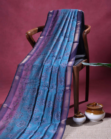 Elegant Semi Chanderi Saree with Traditional Paisley Motifs and Woven Contrast Zari Border - Teal
