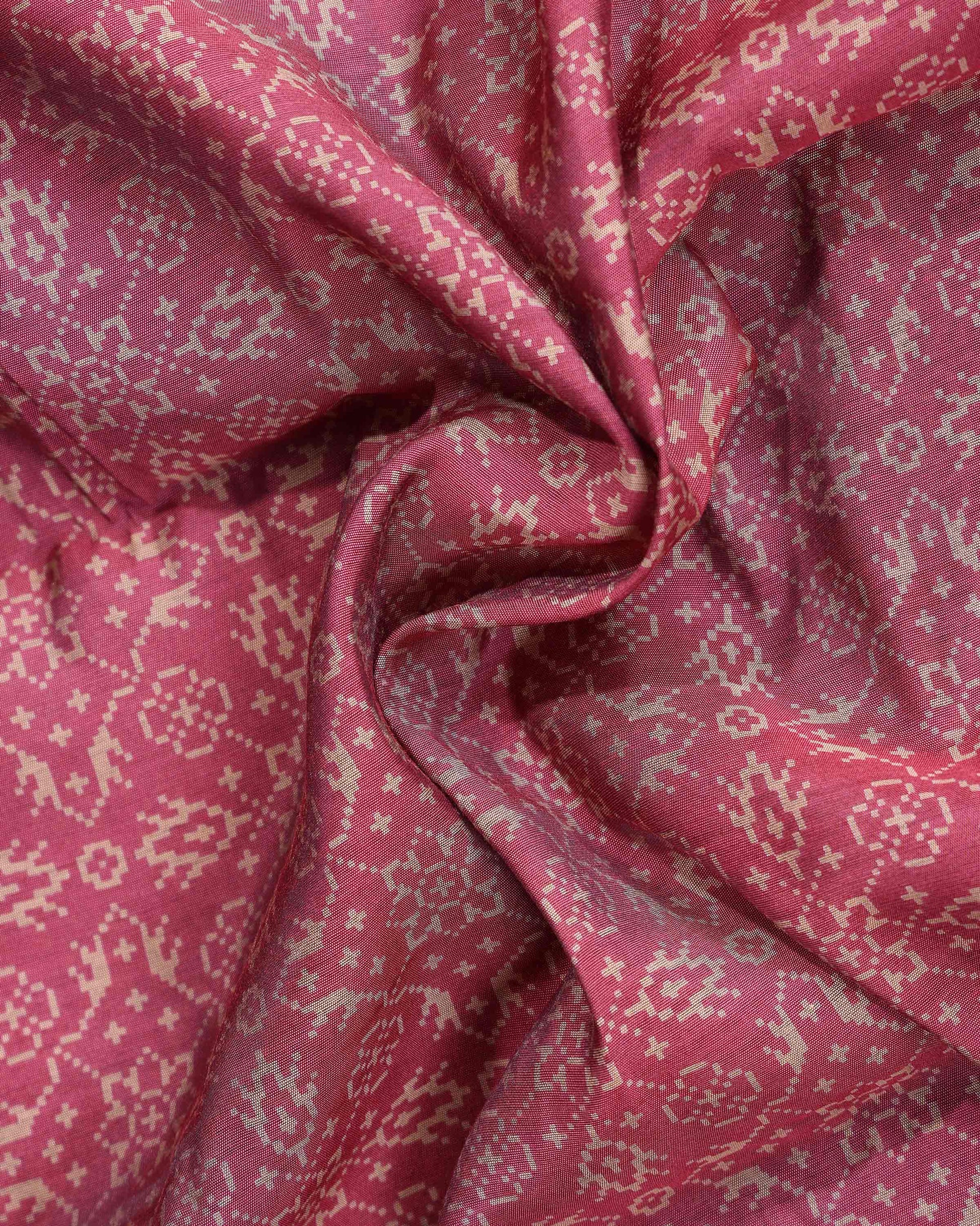 Elegant Semi Chanderi Saree with Traditional Woven Geometric Motifs and Rich Contrast Zari Border - Close Up