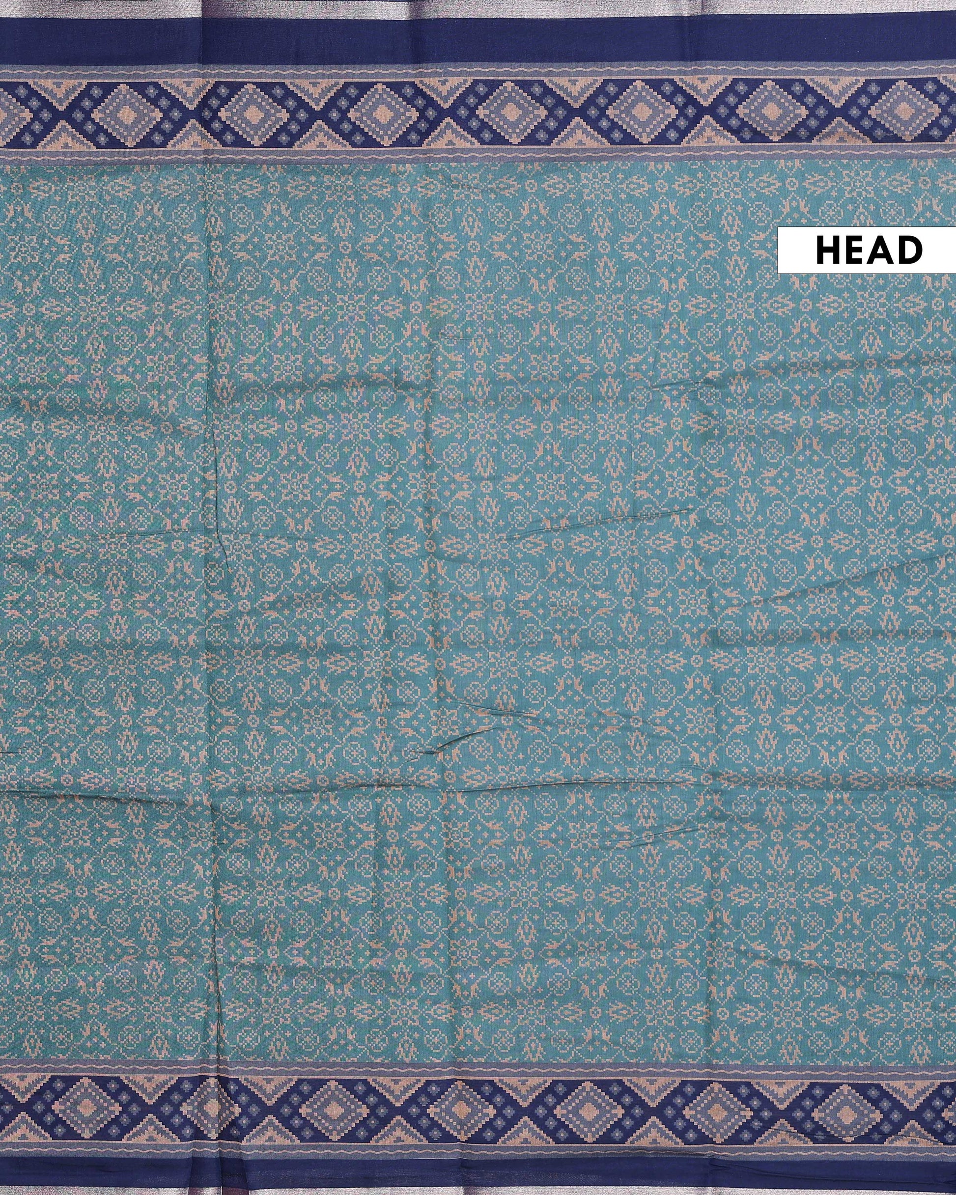 Elegant Semi Chanderi Saree with Traditional Woven Geometric Motifs and Rich Contrast Zari Border - Green-Head