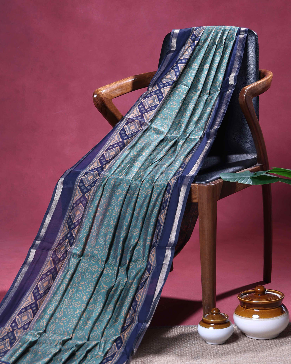 Elegant Semi Chanderi Saree with Traditional Woven Geometric Motifs and Rich Contrast Zari Border - Green