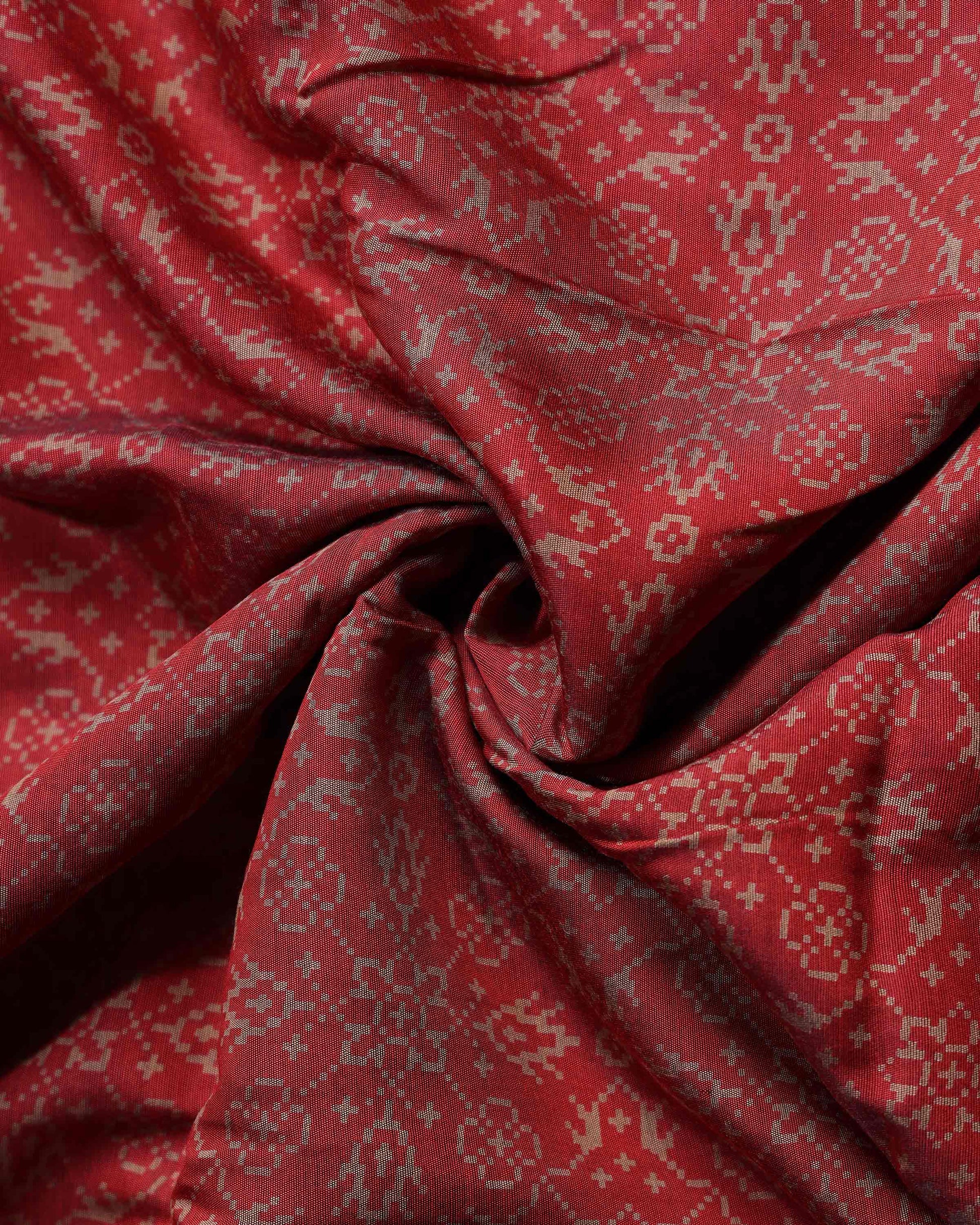 Elegant Semi Chanderi Saree with Traditional Woven Geometric Motifs and Rich Contrast Zari Border - Light Red-Close Up