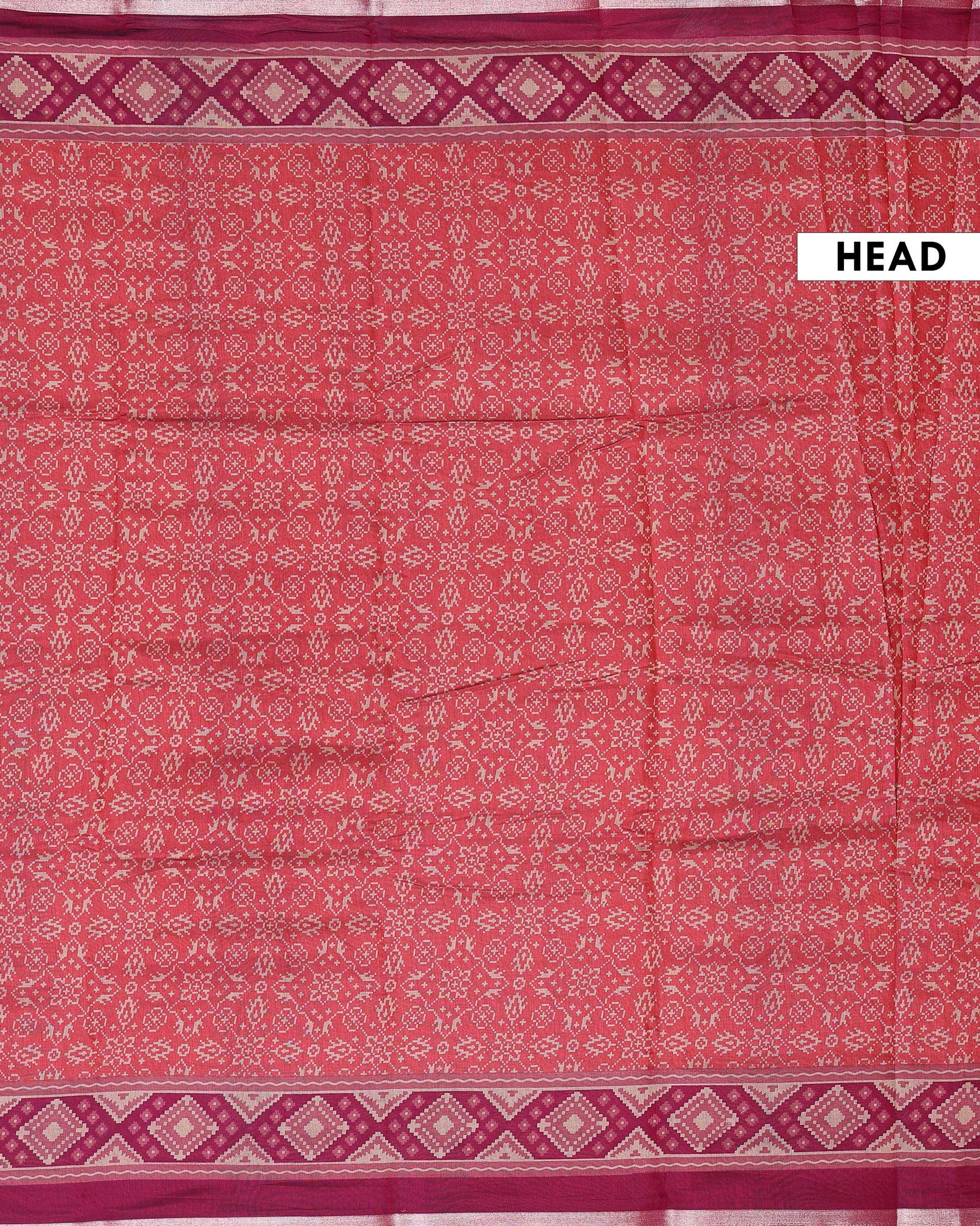 Elegant Semi Chanderi Saree with Traditional Woven Geometric Motifs and Rich Contrast Zari Border - Light Red-Head