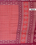 Elegant Semi Chanderi Saree with Traditional Woven Geometric Motifs and Rich Contrast Zari Border - Light Red-Pallu