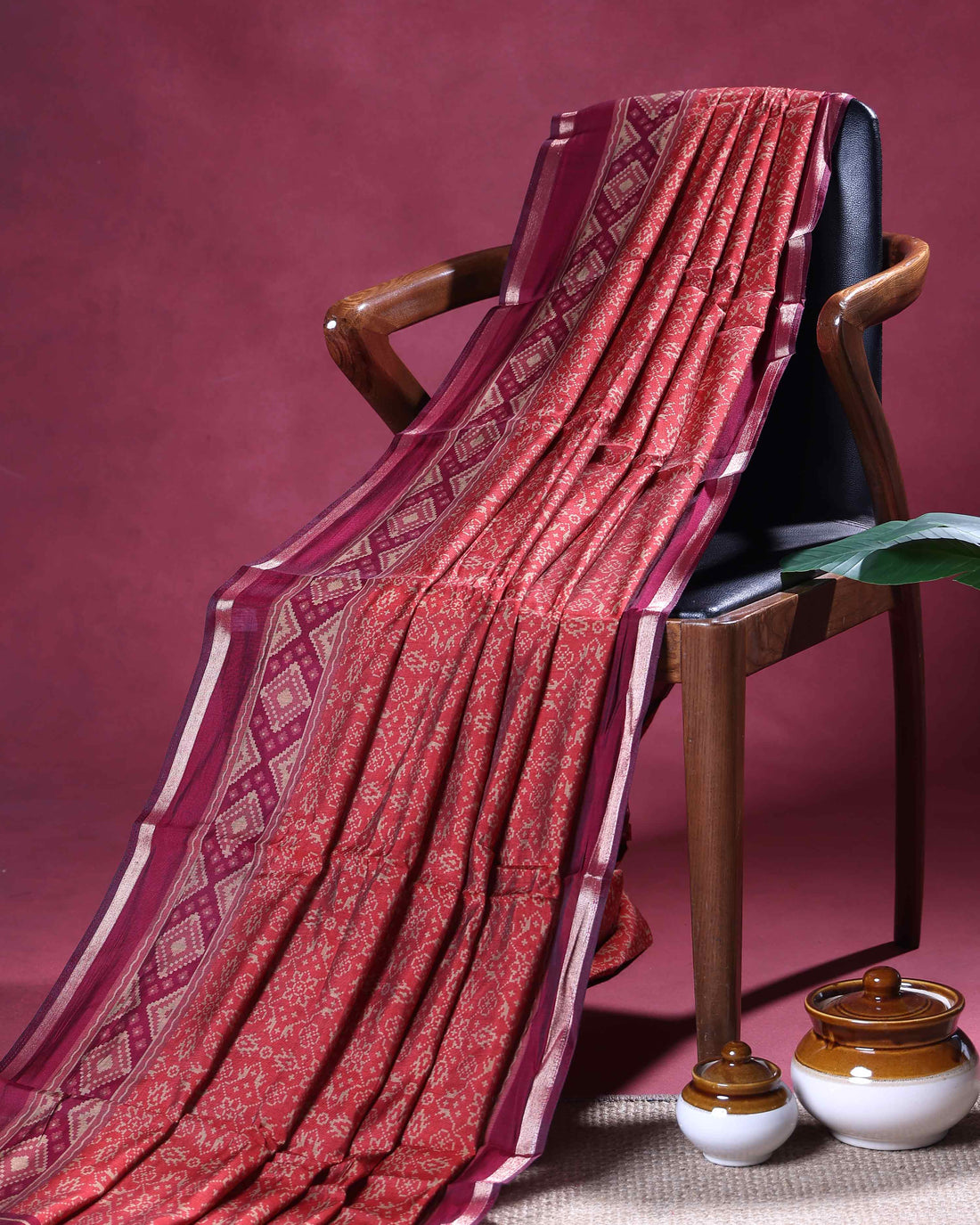 Elegant Semi Chanderi Saree with Traditional Woven Geometric Motifs and Rich Contrast Zari Border - Light Red
