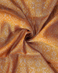 Elegant Semi Chanderi Saree with Traditional Woven Geometric Motifs and Rich Contrast Zari Border - Mustard-Close Up