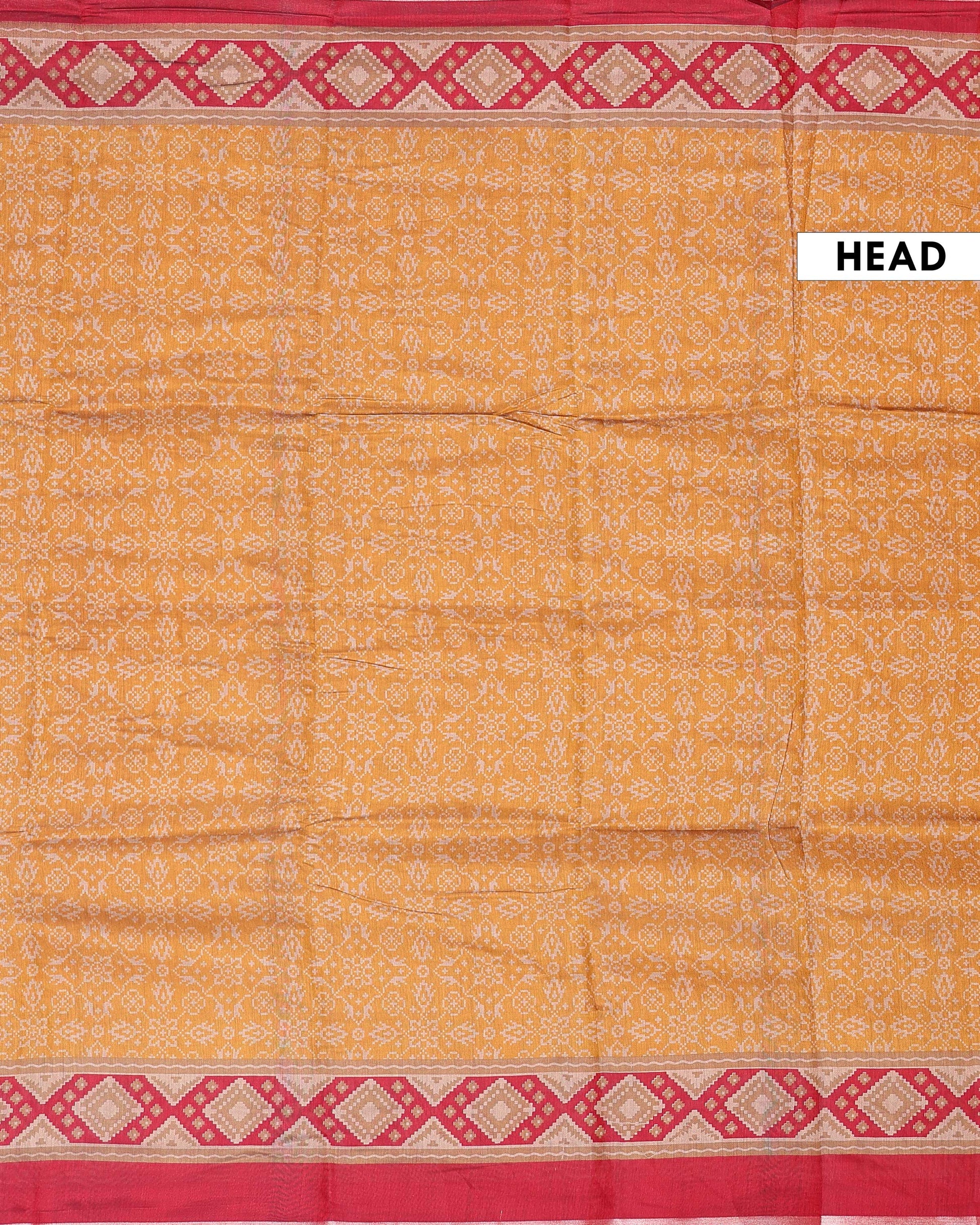 Elegant Semi Chanderi Saree with Traditional Woven Geometric Motifs and Rich Contrast Zari Border - Mustard-Head