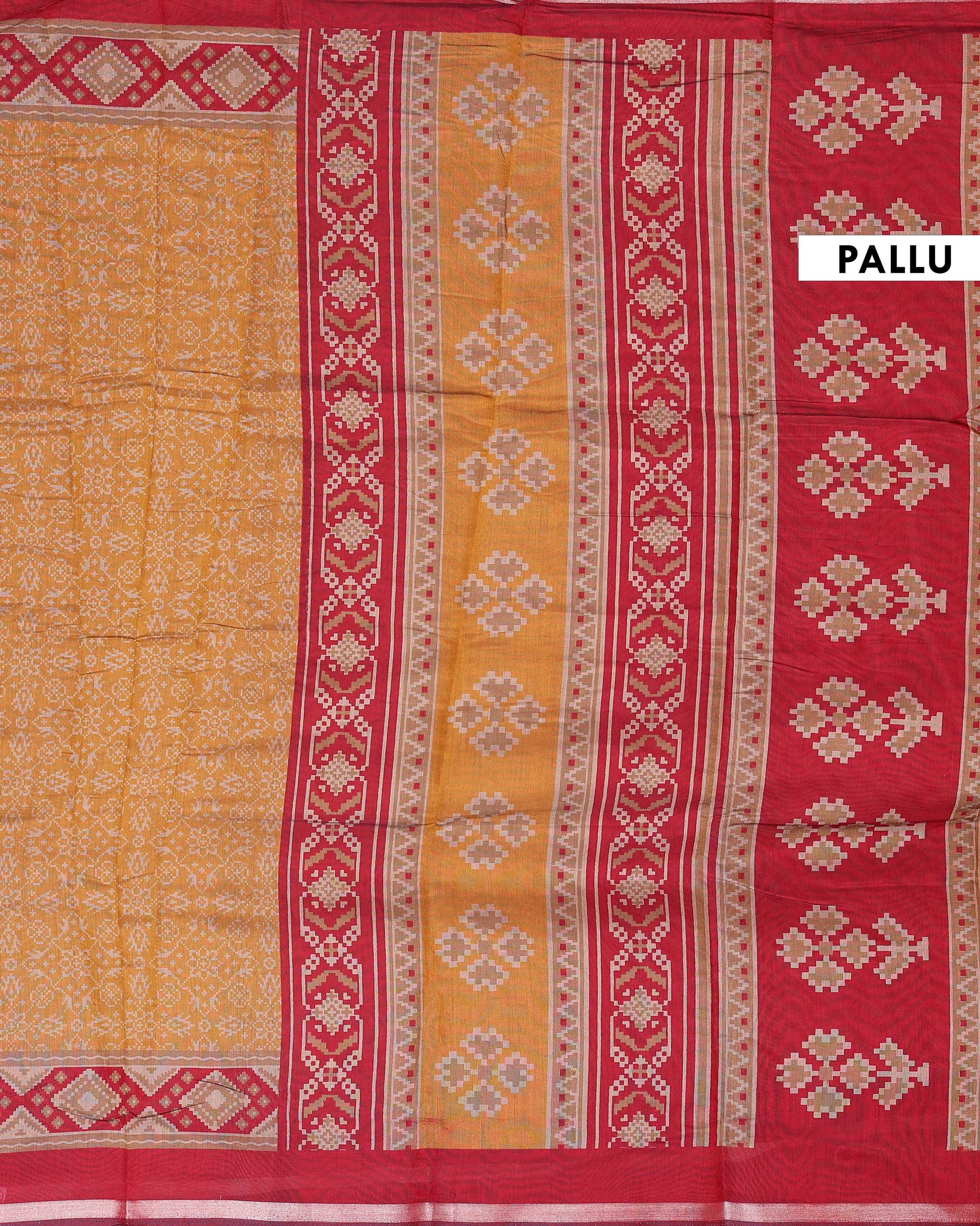 Elegant Semi Chanderi Saree with Traditional Woven Geometric Motifs and Rich Contrast Zari Border - Mustard-pallu