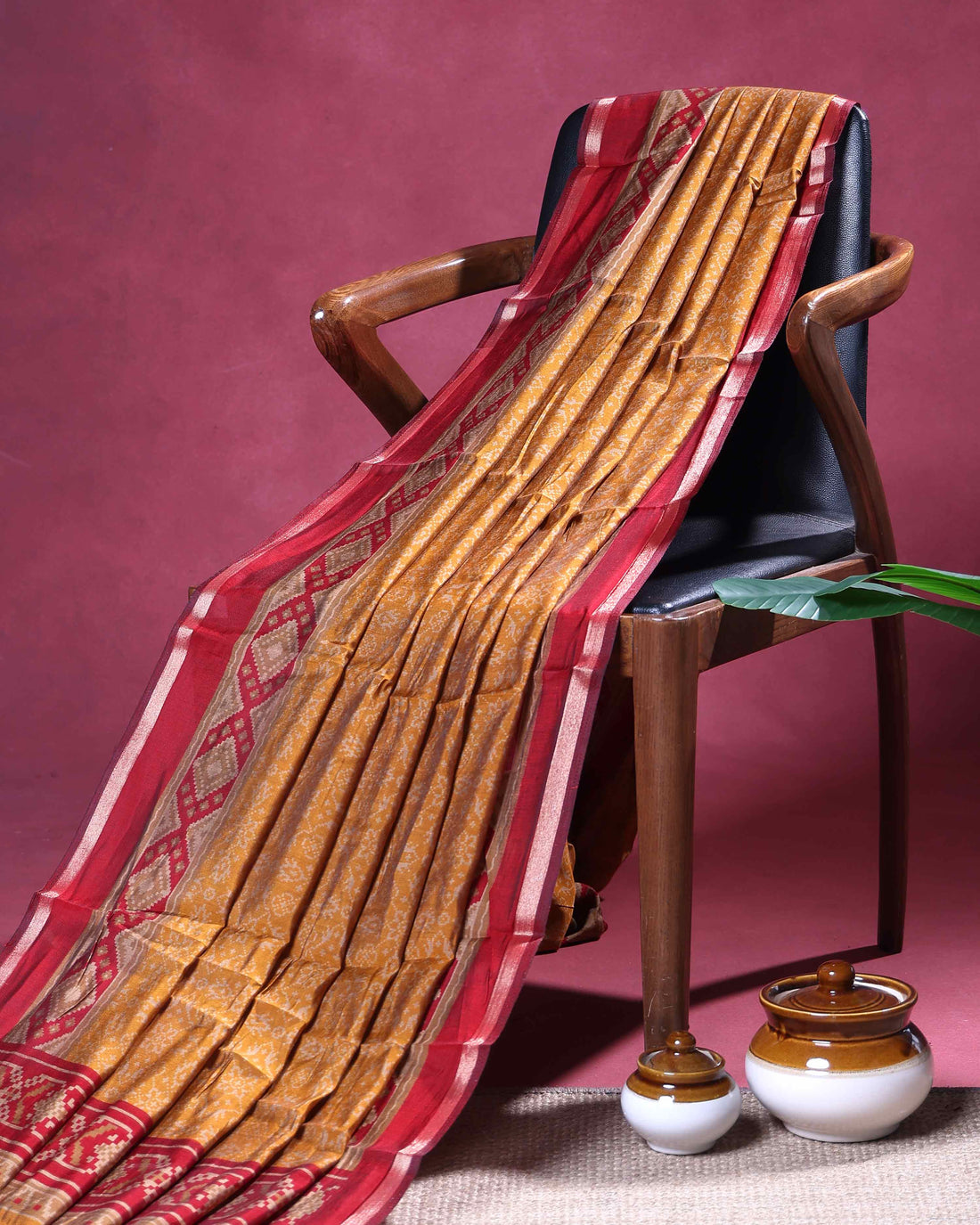 Elegant Semi Chanderi Saree with Traditional Woven Geometric Motifs and Rich Contrast Zari Border - Mustard