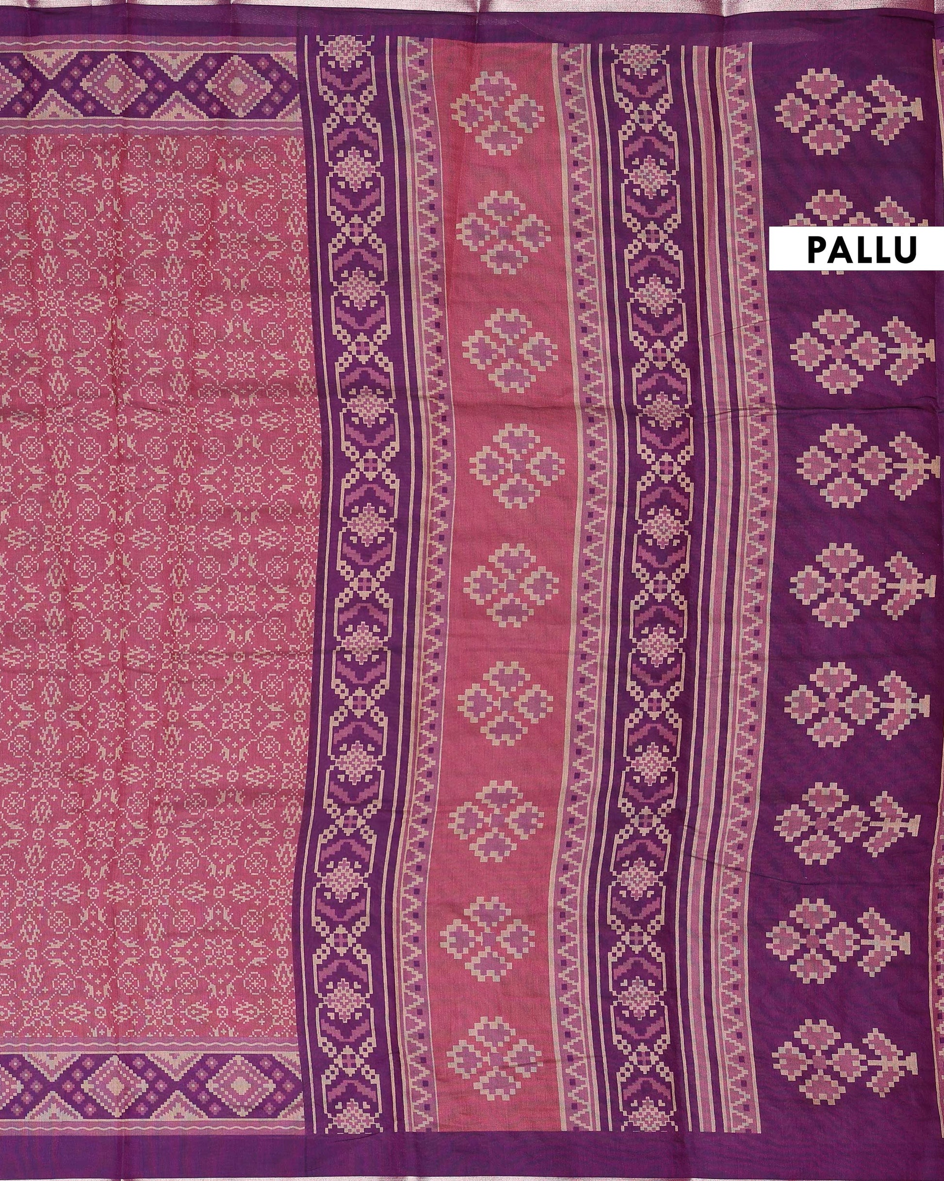 Elegant Semi Chanderi Saree with Traditional Woven Geometric Motifs and Rich Contrast Zari Border - Onion Pink-Pallu