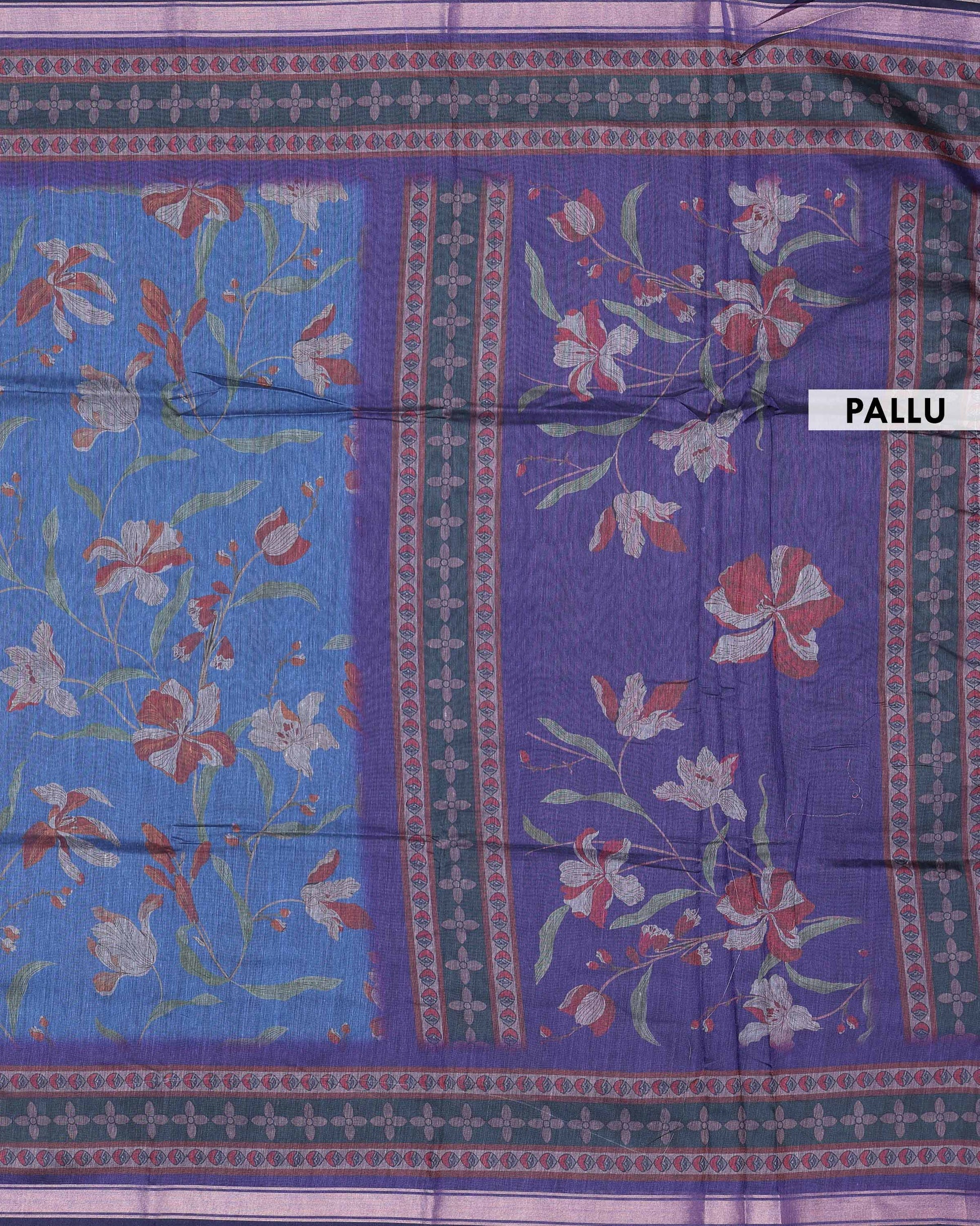Elegant Semi Chanderi Saree with Woven Floral Butta Design and Contrast Zari Border -Pallu