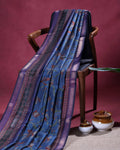 Elegant Semi Chanderi Saree with Woven Floral Butta Design and Contrast Zari Border - Blue