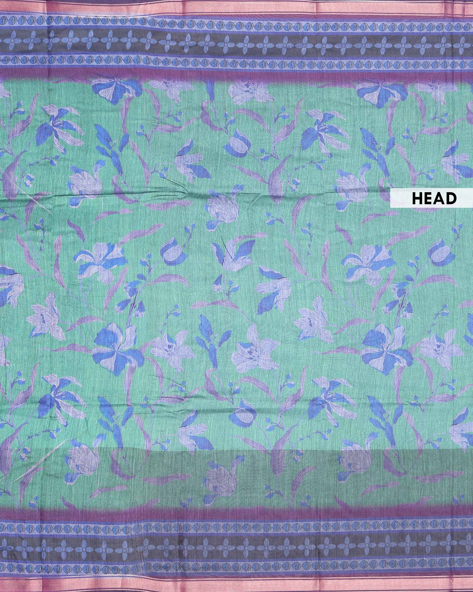 Elegant Semi Chanderi Saree with Woven Floral Butta Design and Contrast Zari Border - Green-Head