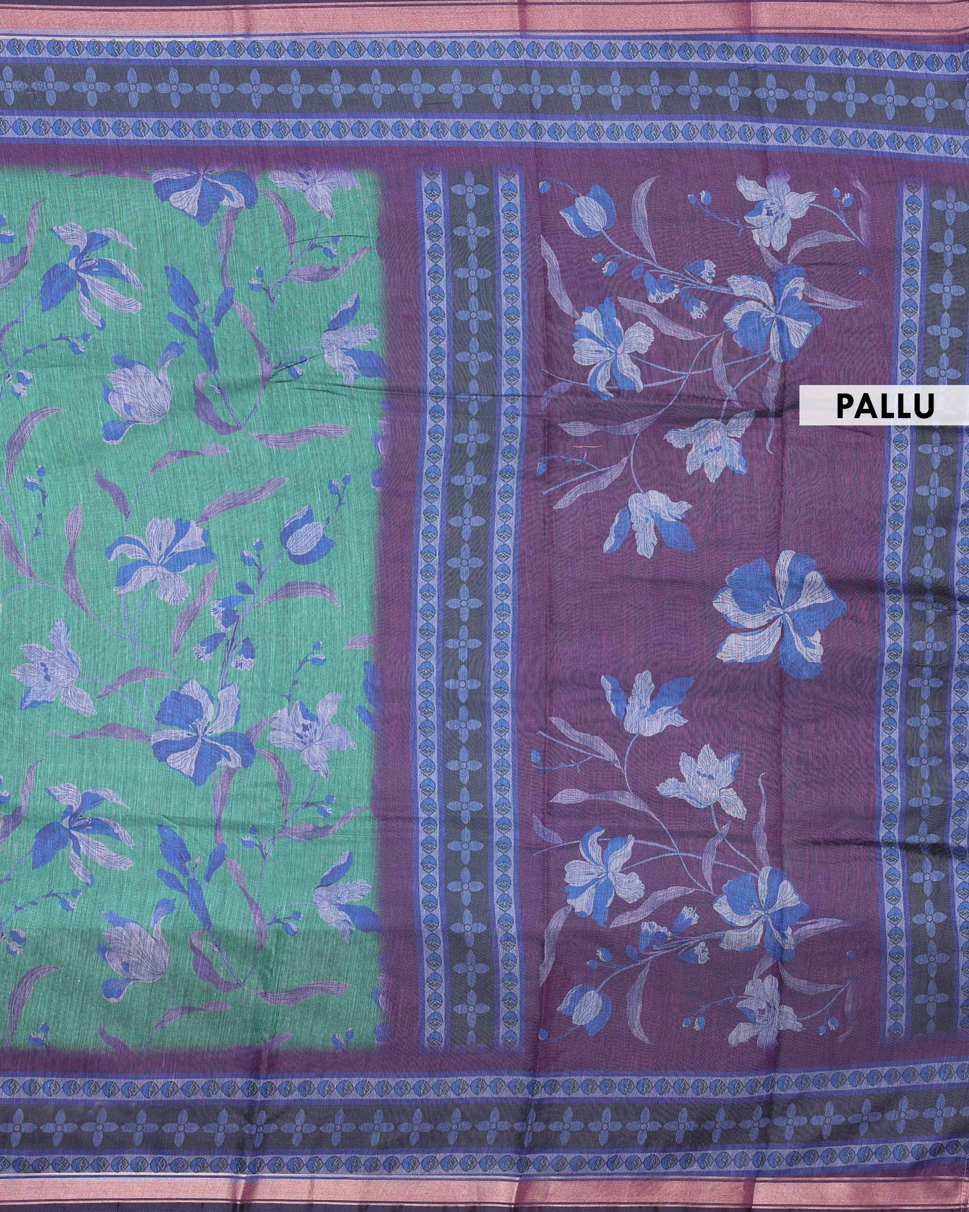 Elegant Semi Chanderi Saree with Woven Floral Butta Design and Contrast Zari Border - Pallu