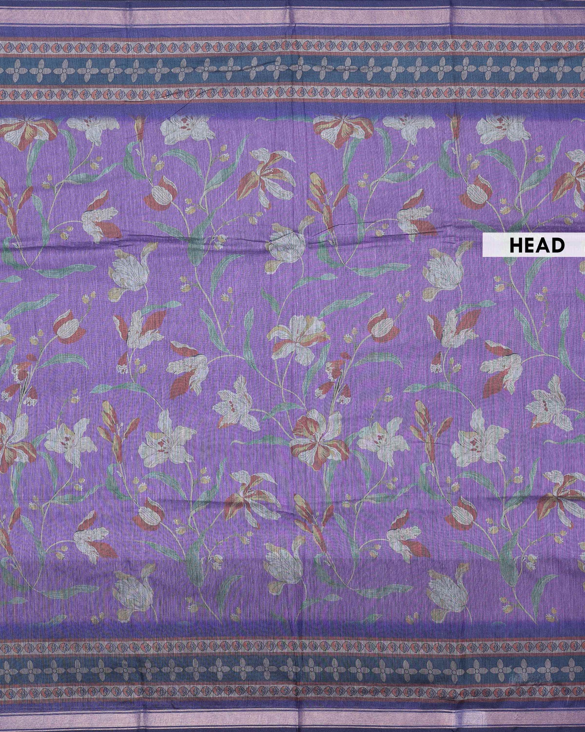 Elegant Semi Chanderi Saree with Woven Floral Butta Design and Contrast Zari Border - Purple-Head