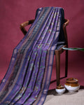 Elegant Semi Chanderi Saree with Woven Floral Butta Design and Contrast Zari Border - Purple