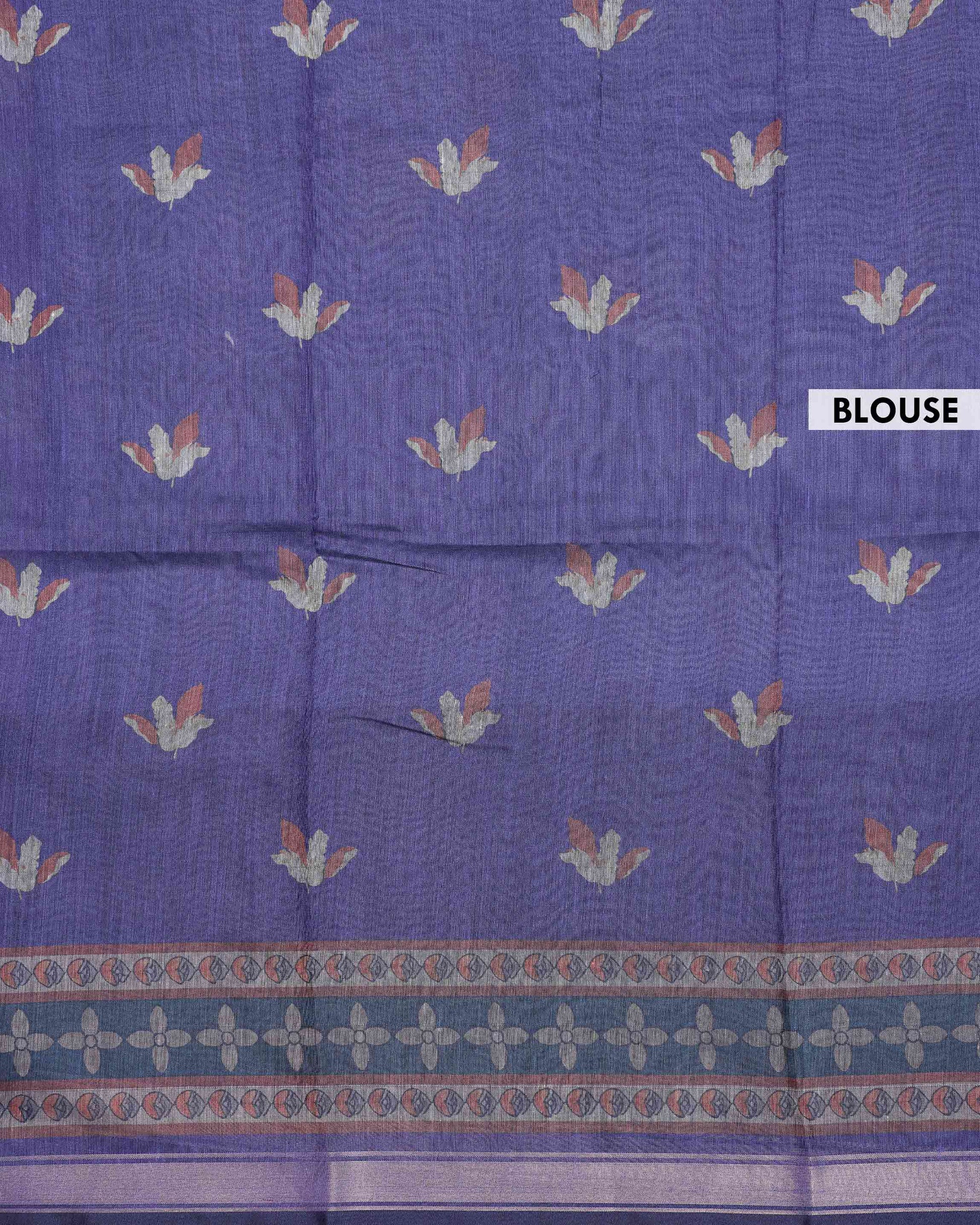 Elegant Semi Chanderi Saree with Woven Floral Butta Design and Contrast Zari Border - Purple -Blouse