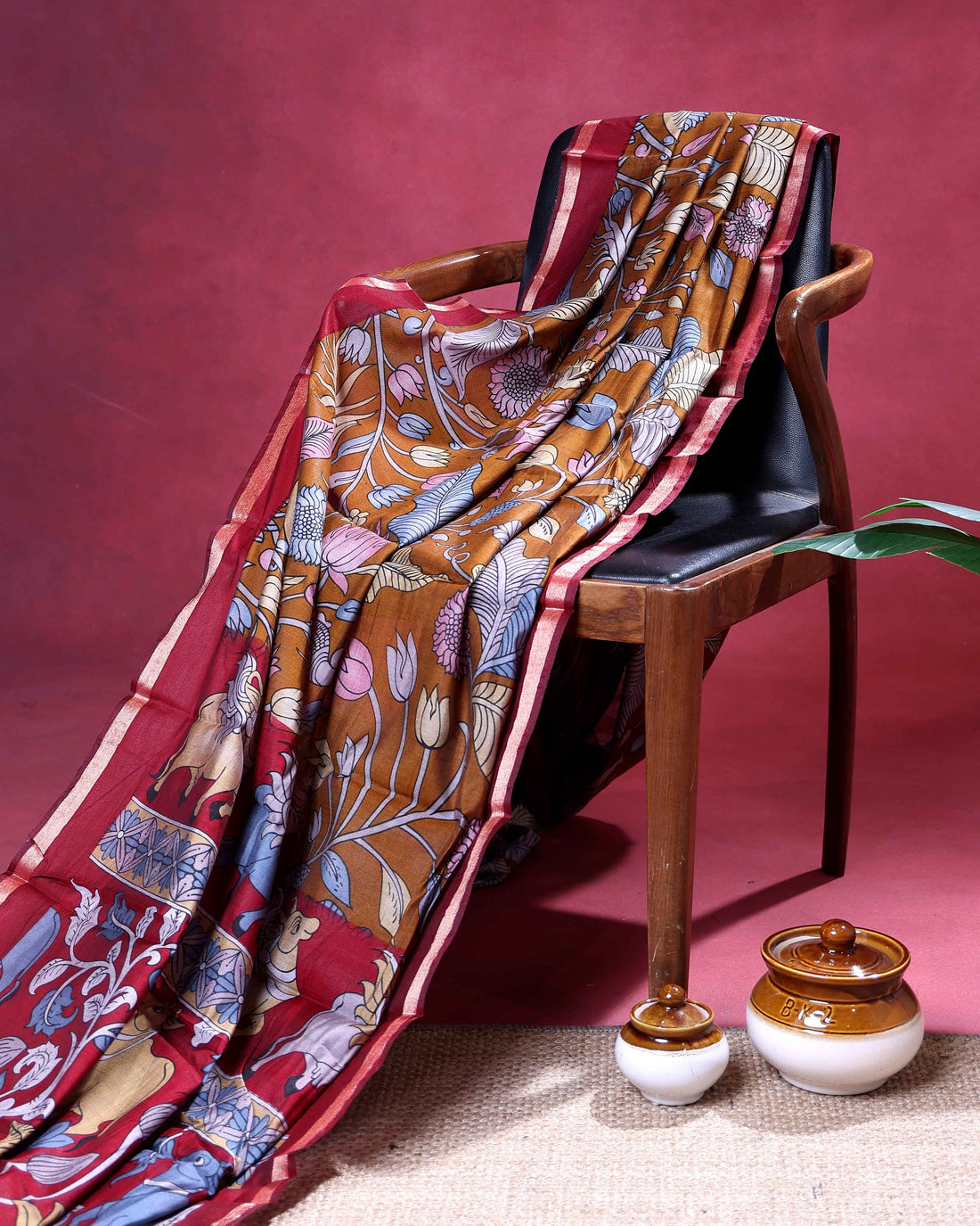 Elegant Semi Chanderi Saree with a Madubani Inspired Body and Plain Border - Mustard