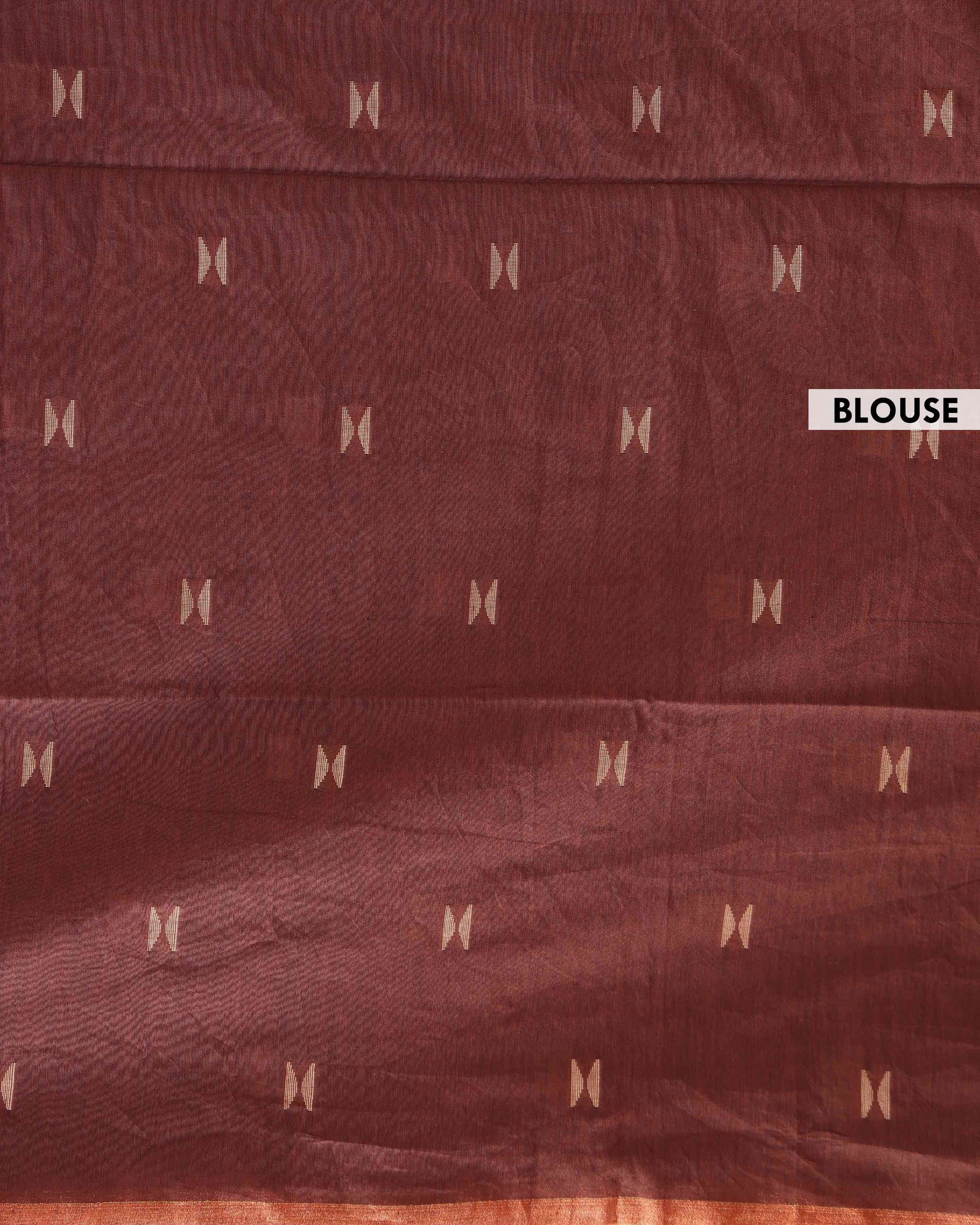Elegant Semi Silk Cotton Saree Golden Zari Border and All-Over Thread Motifs - Brown