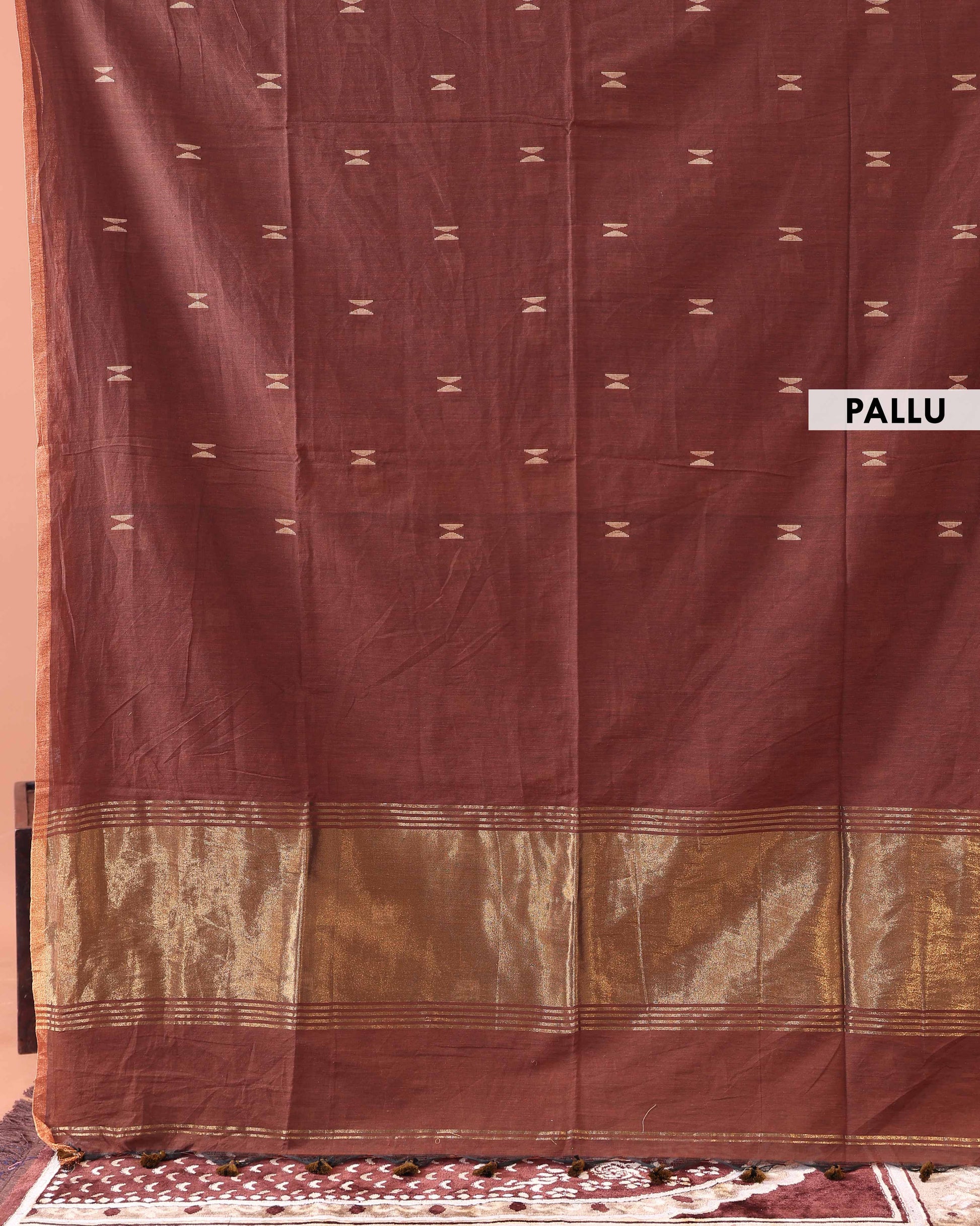 Elegant Semi Silk Cotton Saree Golden Zari Border and All-Over Thread Motifs - Brown