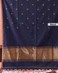 Elegant Semi Silk Cotton Saree Golden Zari Border and All-Over Thread Motifs - Navy Blue