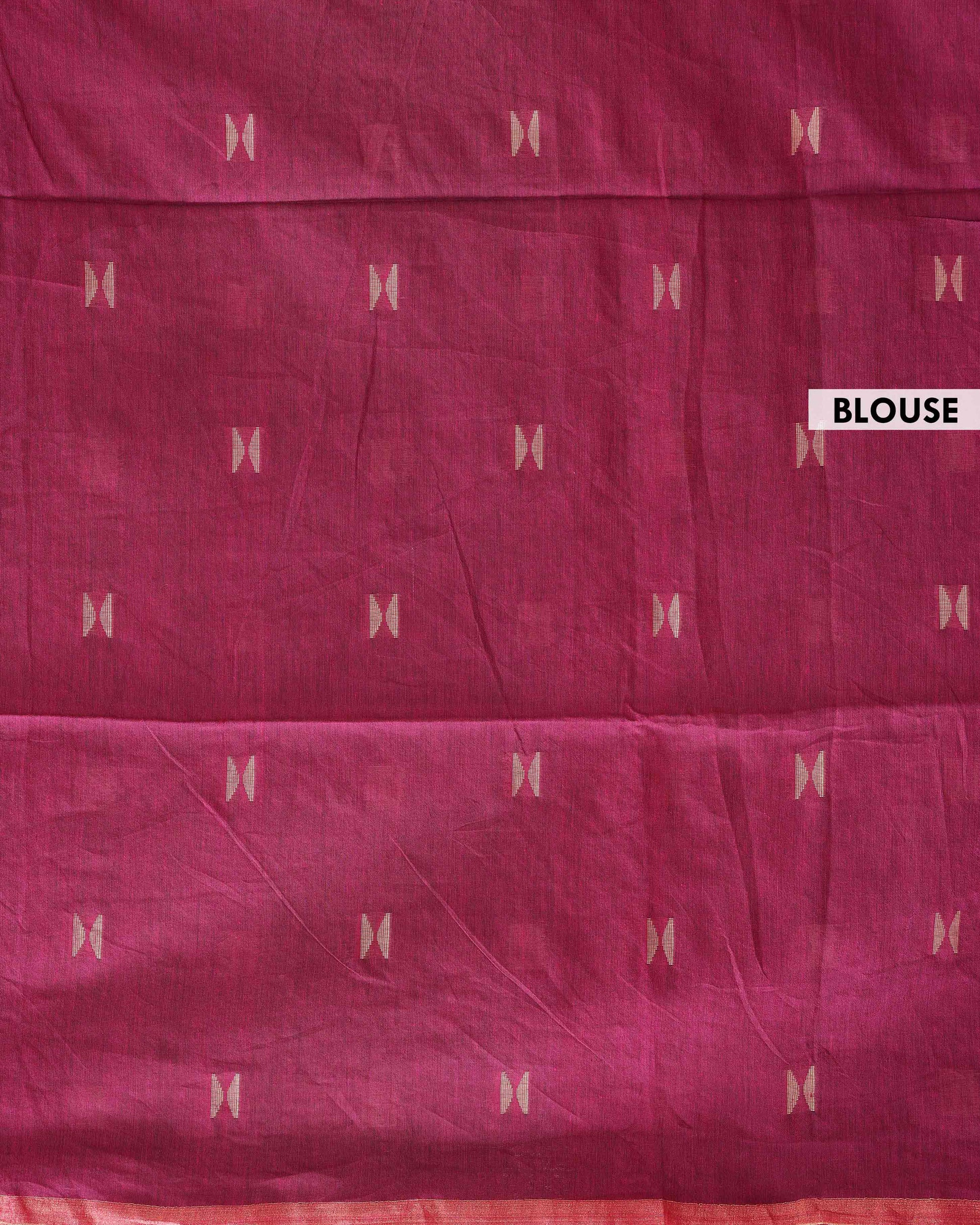 Elegant Semi Silk Cotton Saree Golden Zari Border and All-Over Thread Motifs - Onion Pink