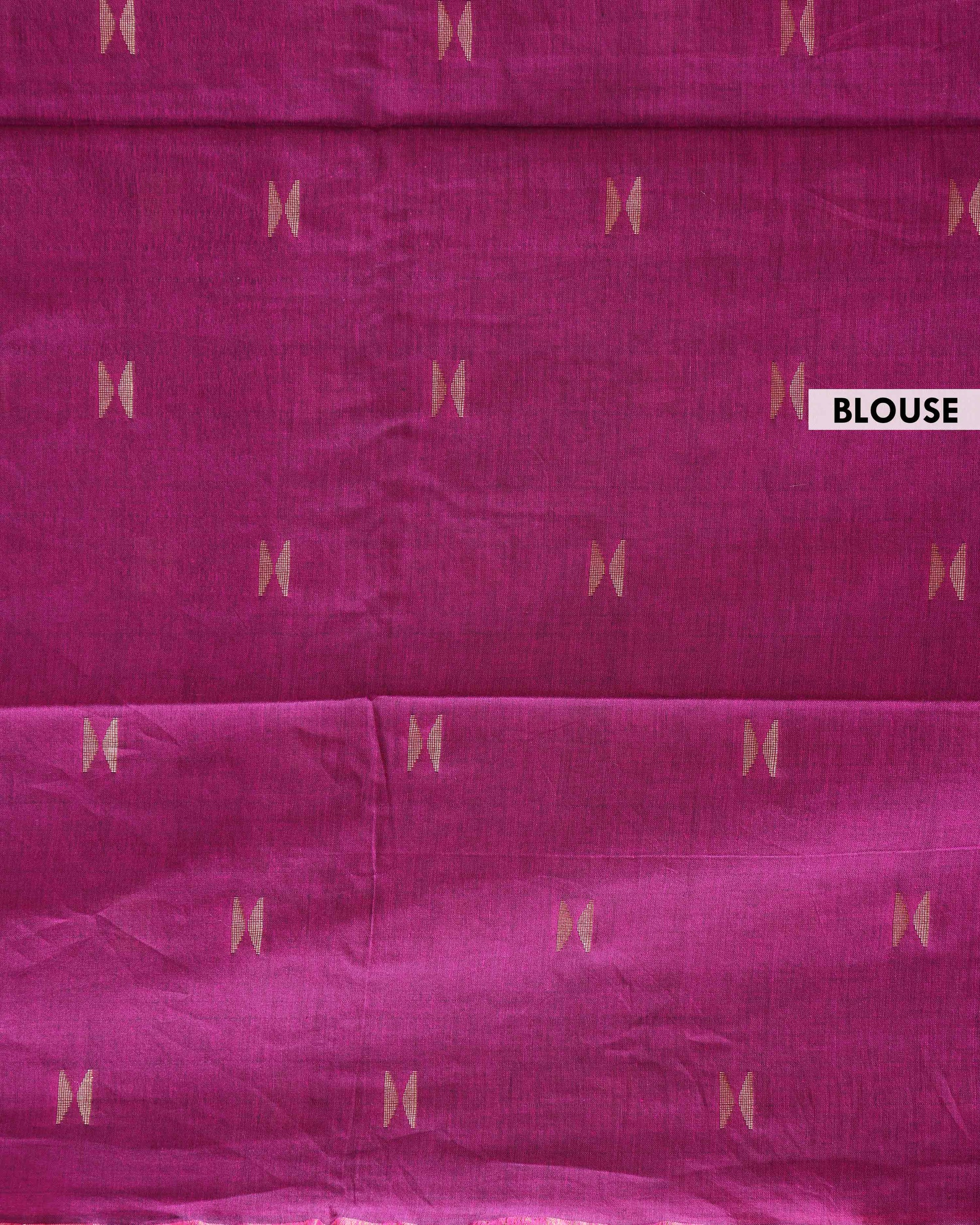 Elegant Semi Silk Cotton Saree Golden Zari Border and All-Over Thread Motifs - Pink
