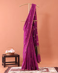 Elegant Semi Silk Cotton Saree Golden Zari Border and All-Over Thread Motifs - Purple