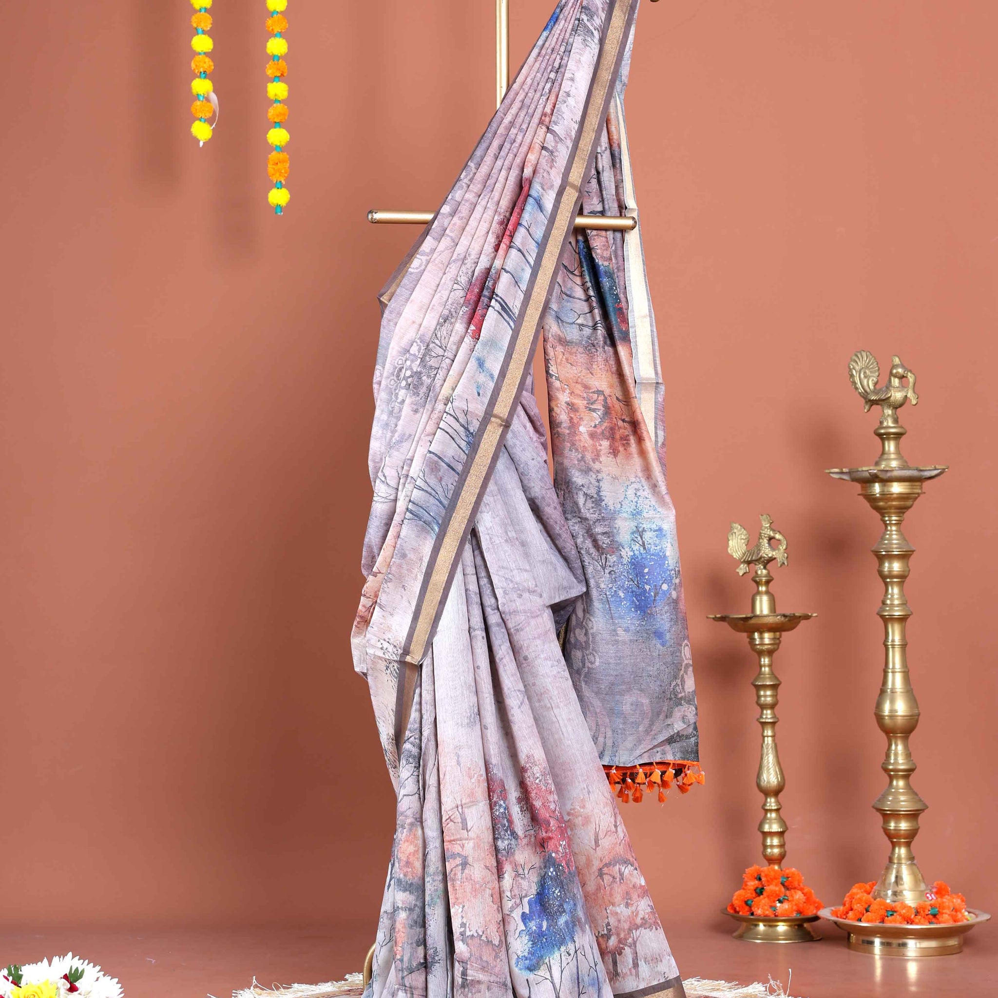 Elegant Semi Silk Digital Printed Saree with Tassels - Multi