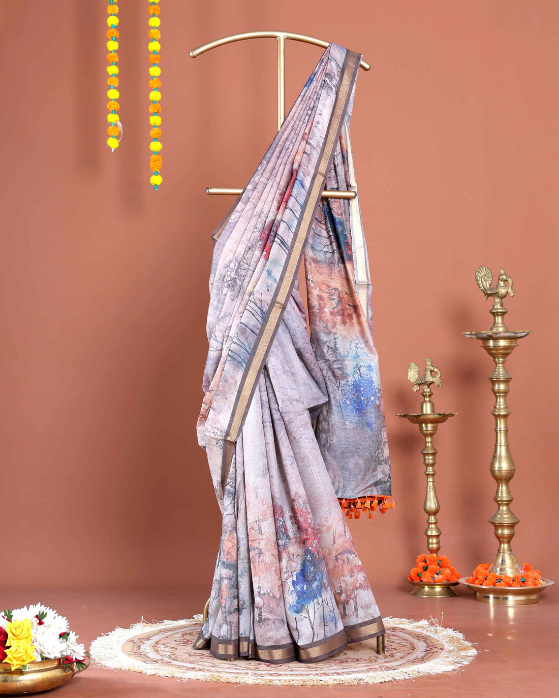 Elegant Semi Silk Digital Printed Saree with Tassels - Multi